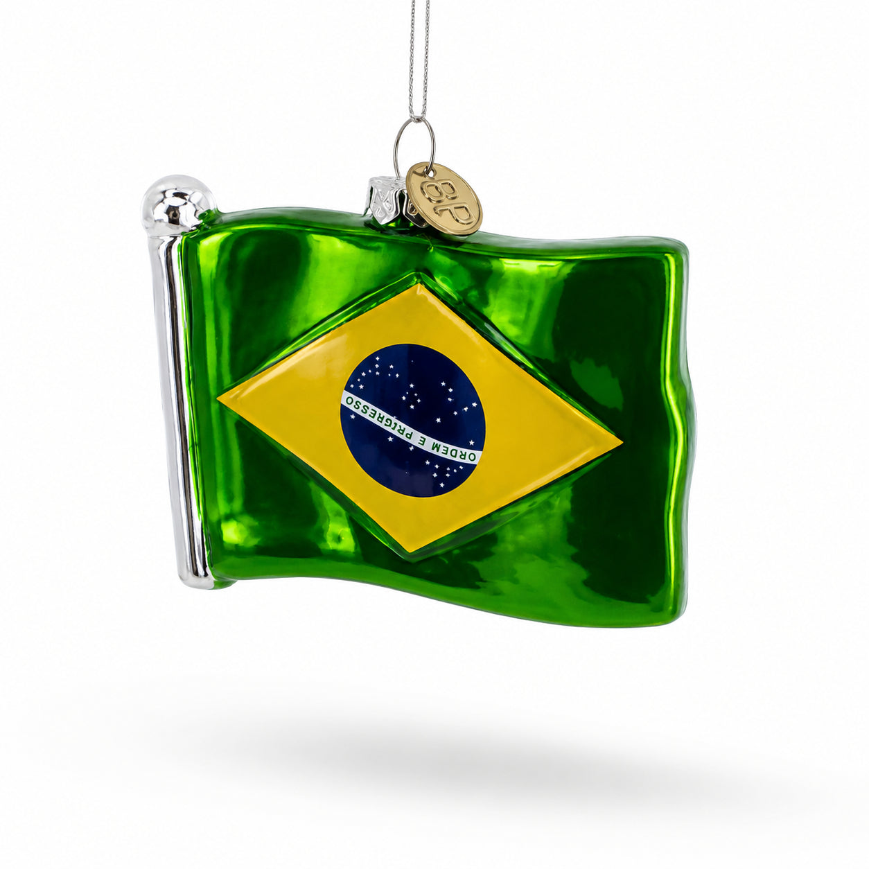 Waving Flag of Brazil Glass Christmas Ornament