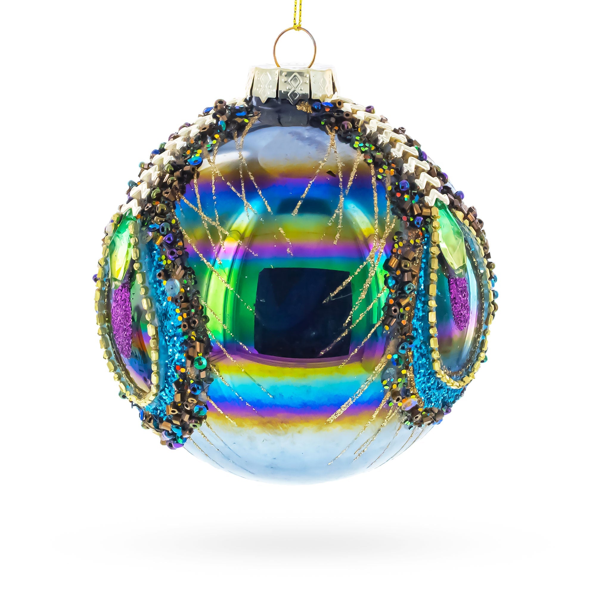 Radiant with Intricate Gems Glass Ball Christmas Ornament 4.6 Inches