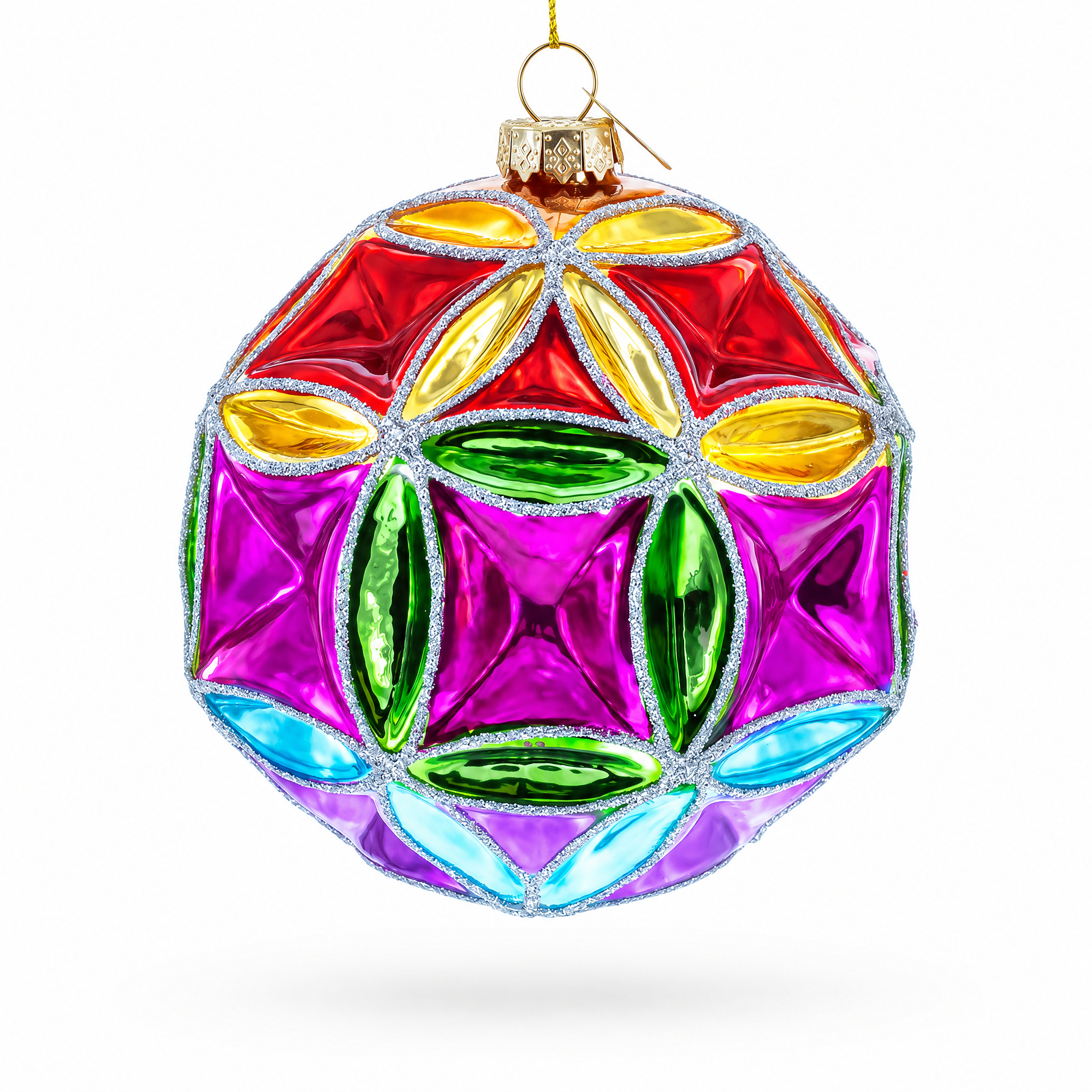 Faceted Design Vibrant Geometric Glass Christmas Ornament