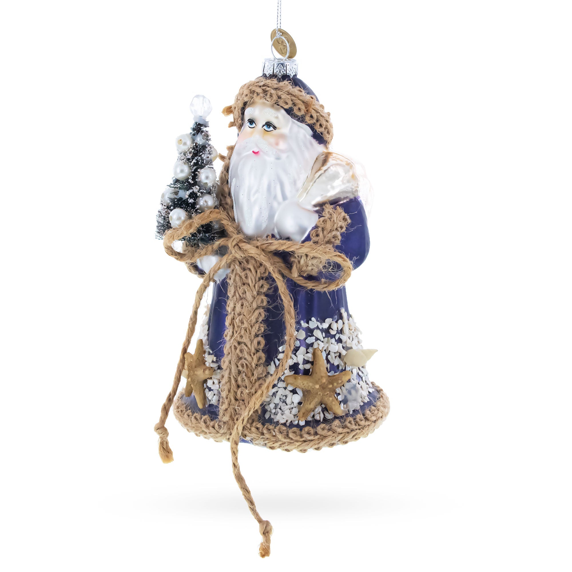 Rustic Coastal Santa with Burlap Accents & Starfish Christmas Ornament
