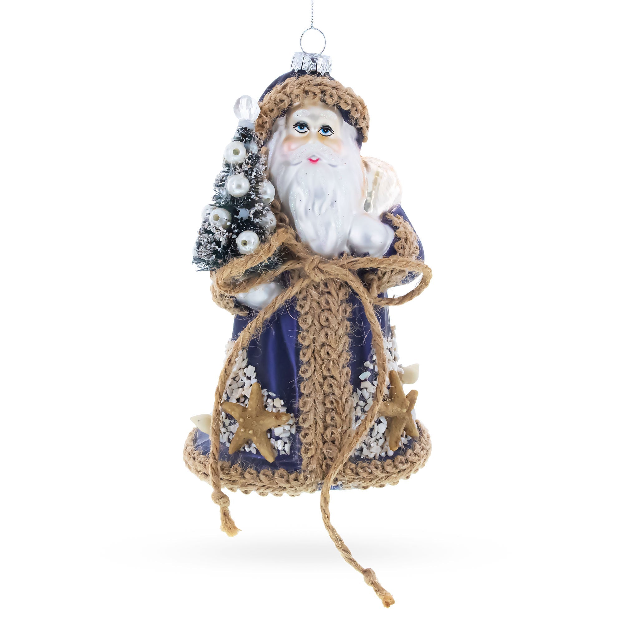 Rustic Coastal Santa with Burlap Accents & Starfish Christmas Ornament