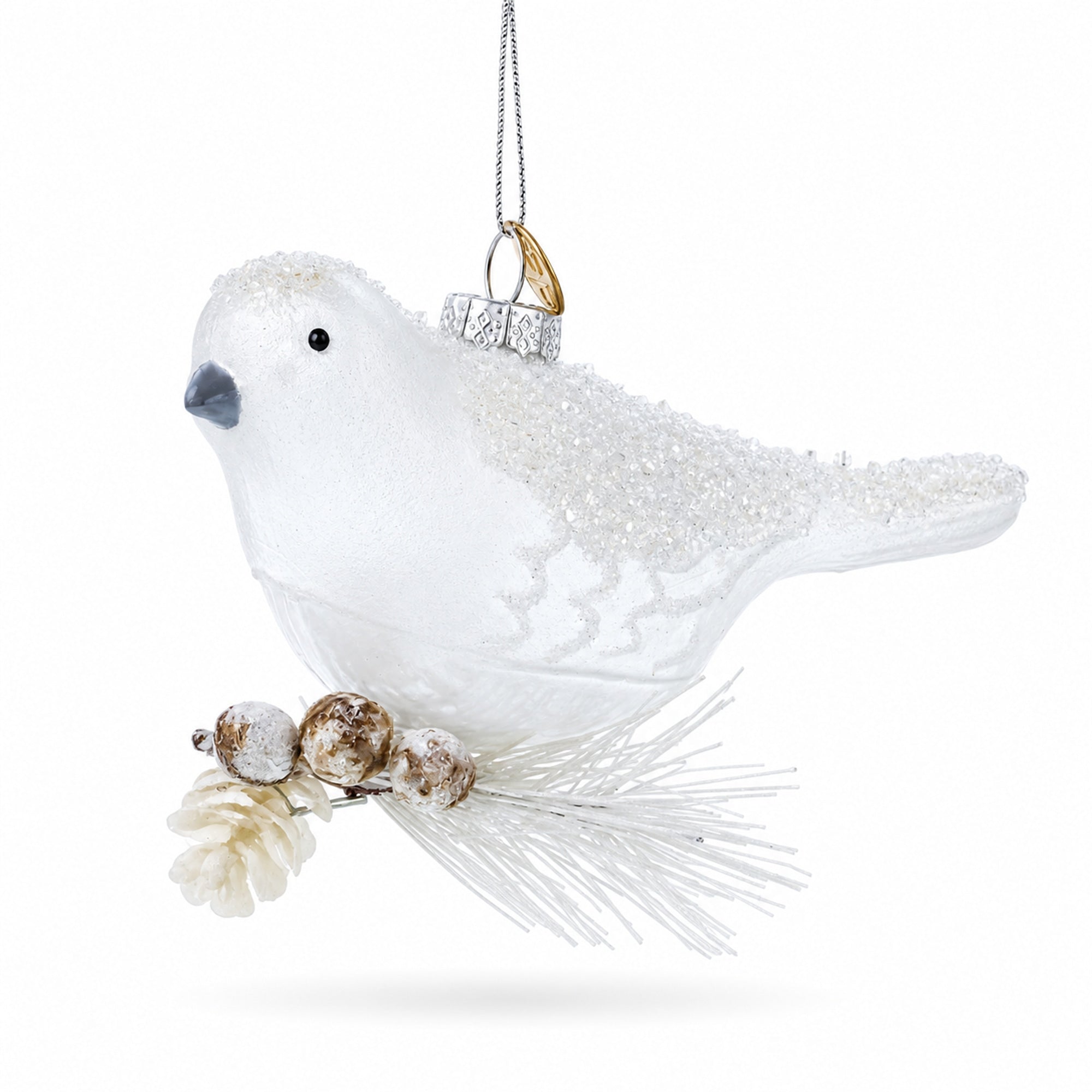 Frosted White Bird Glass Christmas Ornament