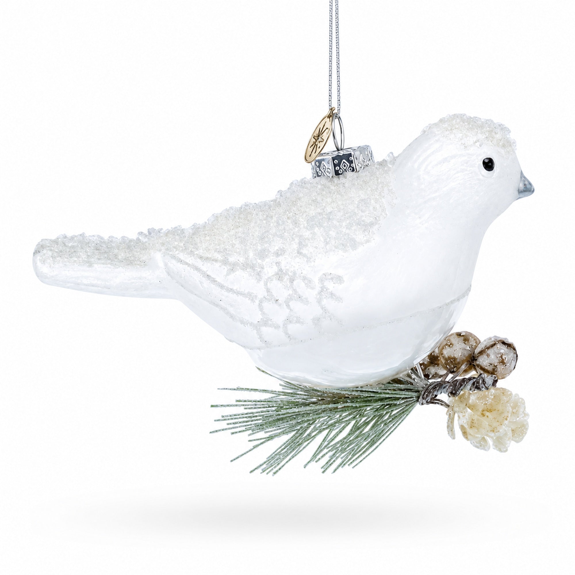 Frosted White Bird Glass Christmas Ornament