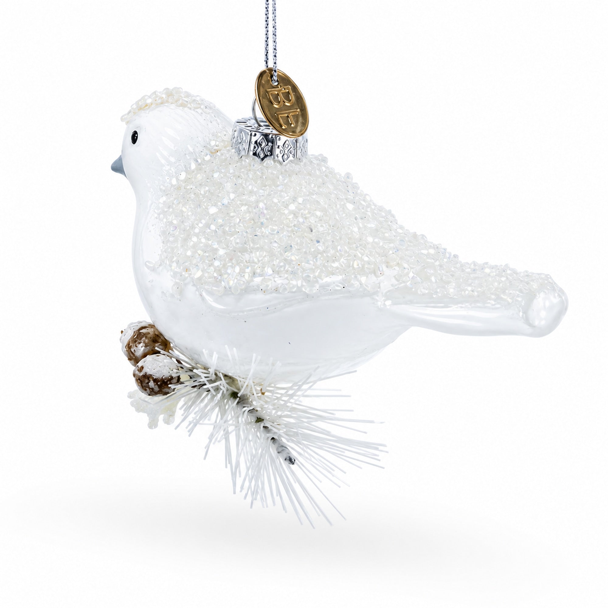 Frosted White Bird Glass Christmas Ornament