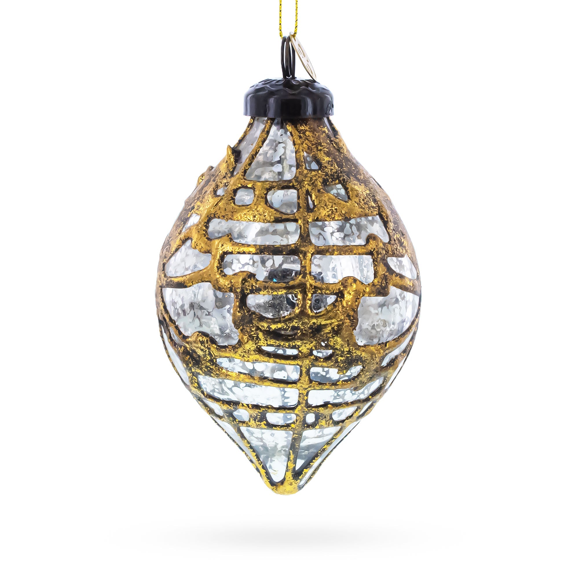 Rustic Teardrop with Gold Filigree Clear Glass Christmas Ornament