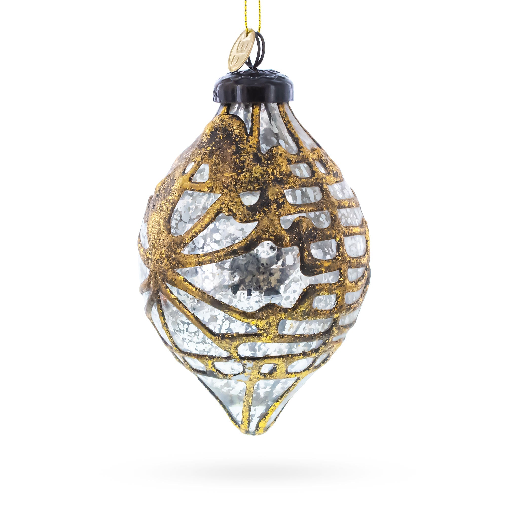Rustic Teardrop with Gold Filigree Clear Glass Christmas Ornament