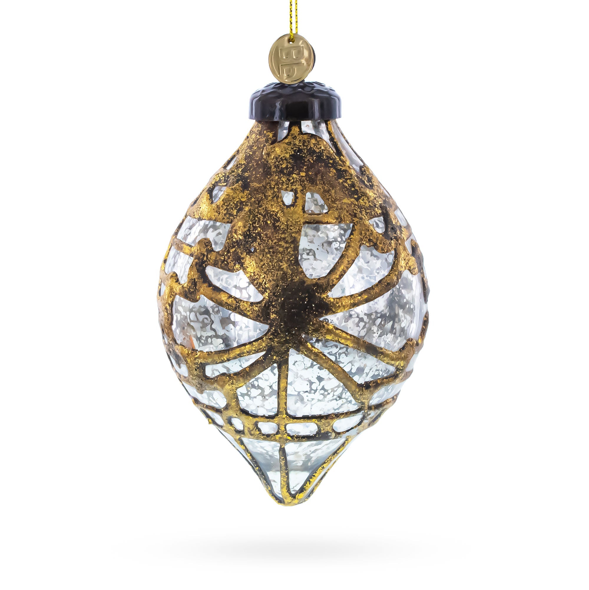 Rustic Teardrop with Gold Filigree Clear Glass Christmas Ornament