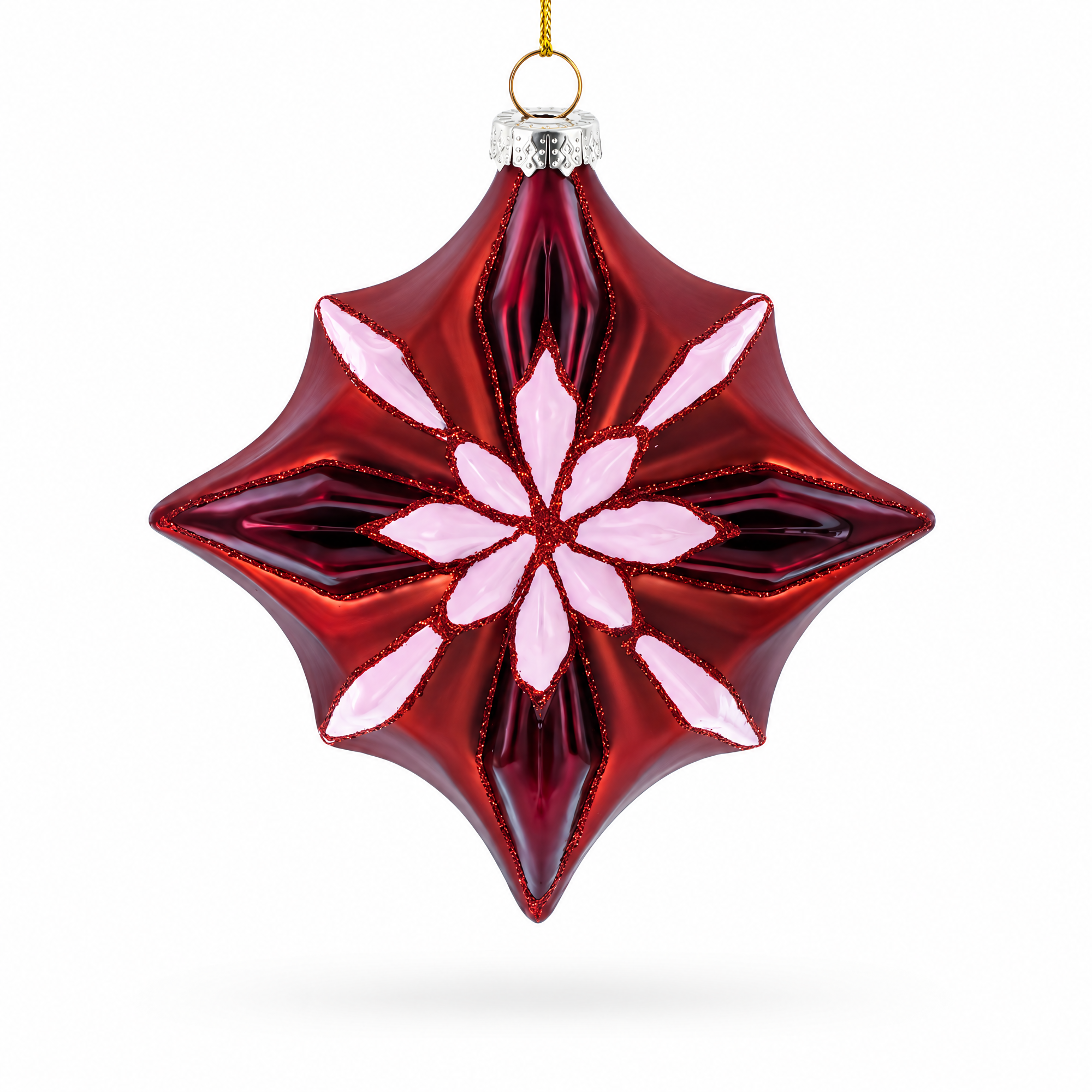 Red Starburst with Beaded Hanger Accent Glass Christmas Ornament