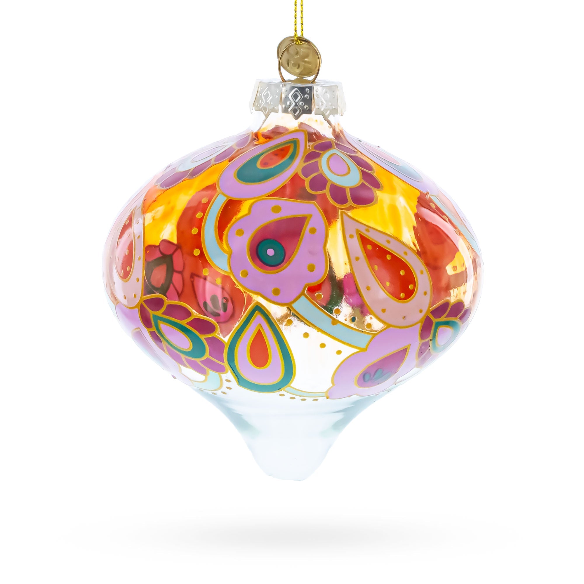 Paisley Design Teardrop Finial Glass Christmas Ornament