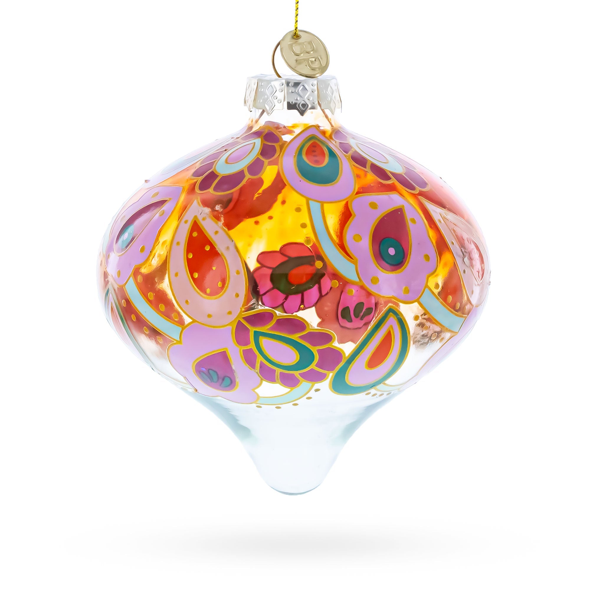 Paisley Design Teardrop Finial Glass Christmas Ornament