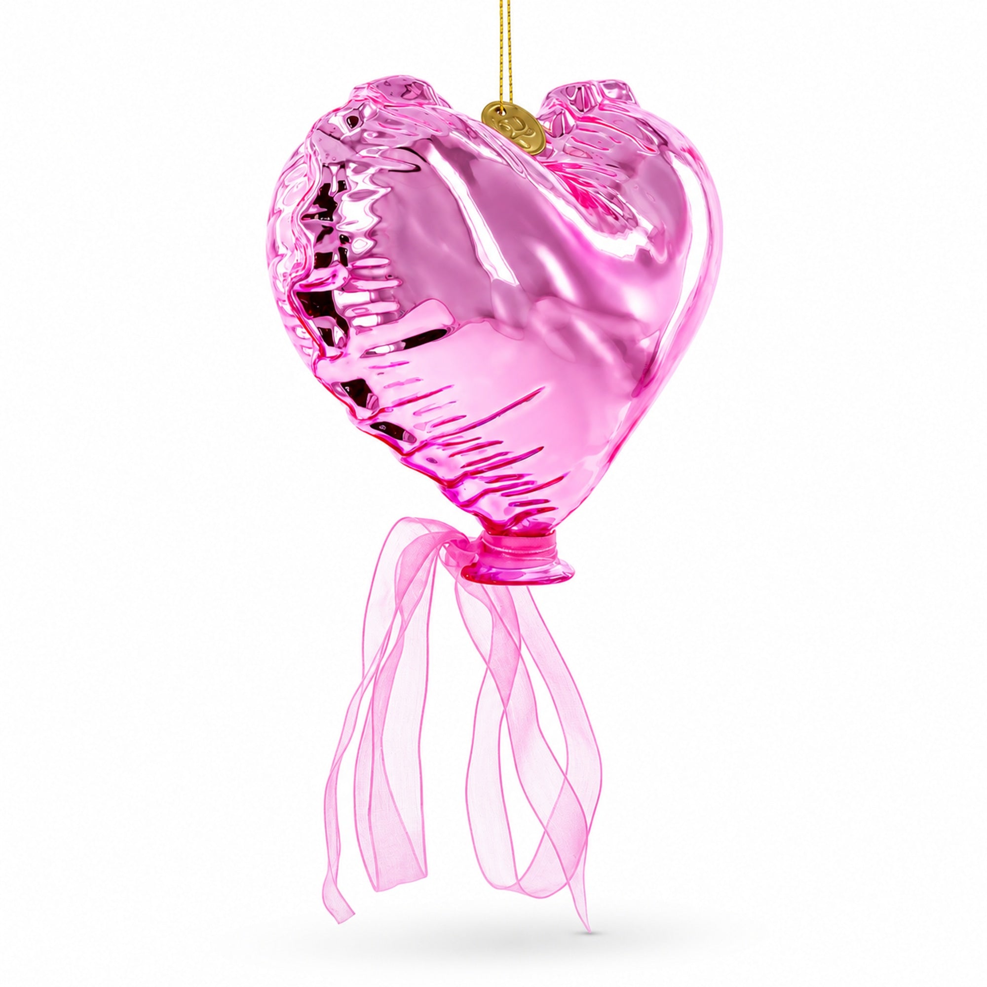 Pink Heart with Ribbon Glass Christmas Ornament