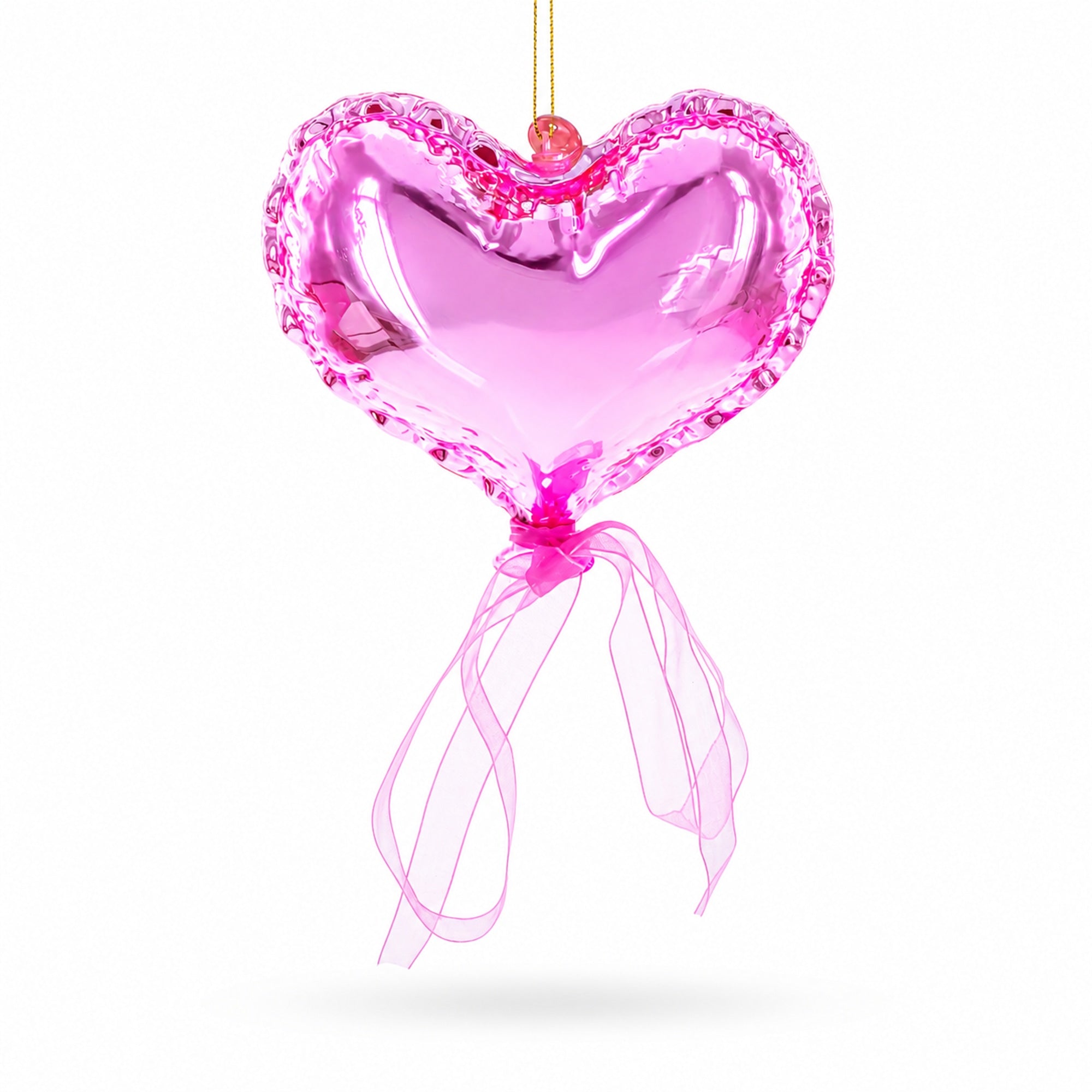 Pink Heart with Ribbon Glass Christmas Ornament