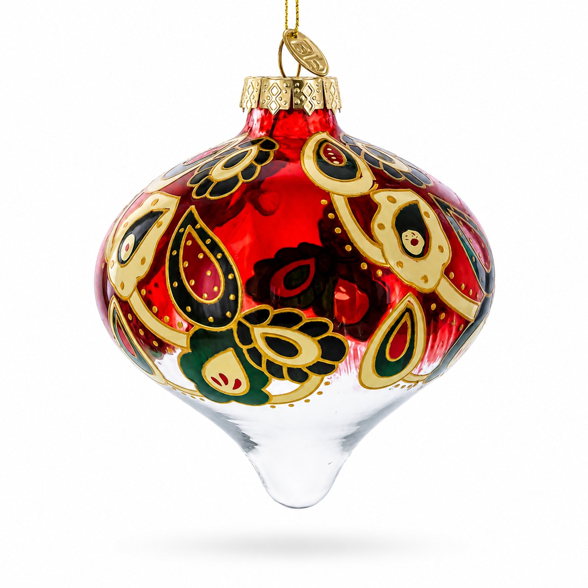 Red Paisley Onion Shaped Finial Glass Christmas Ornament