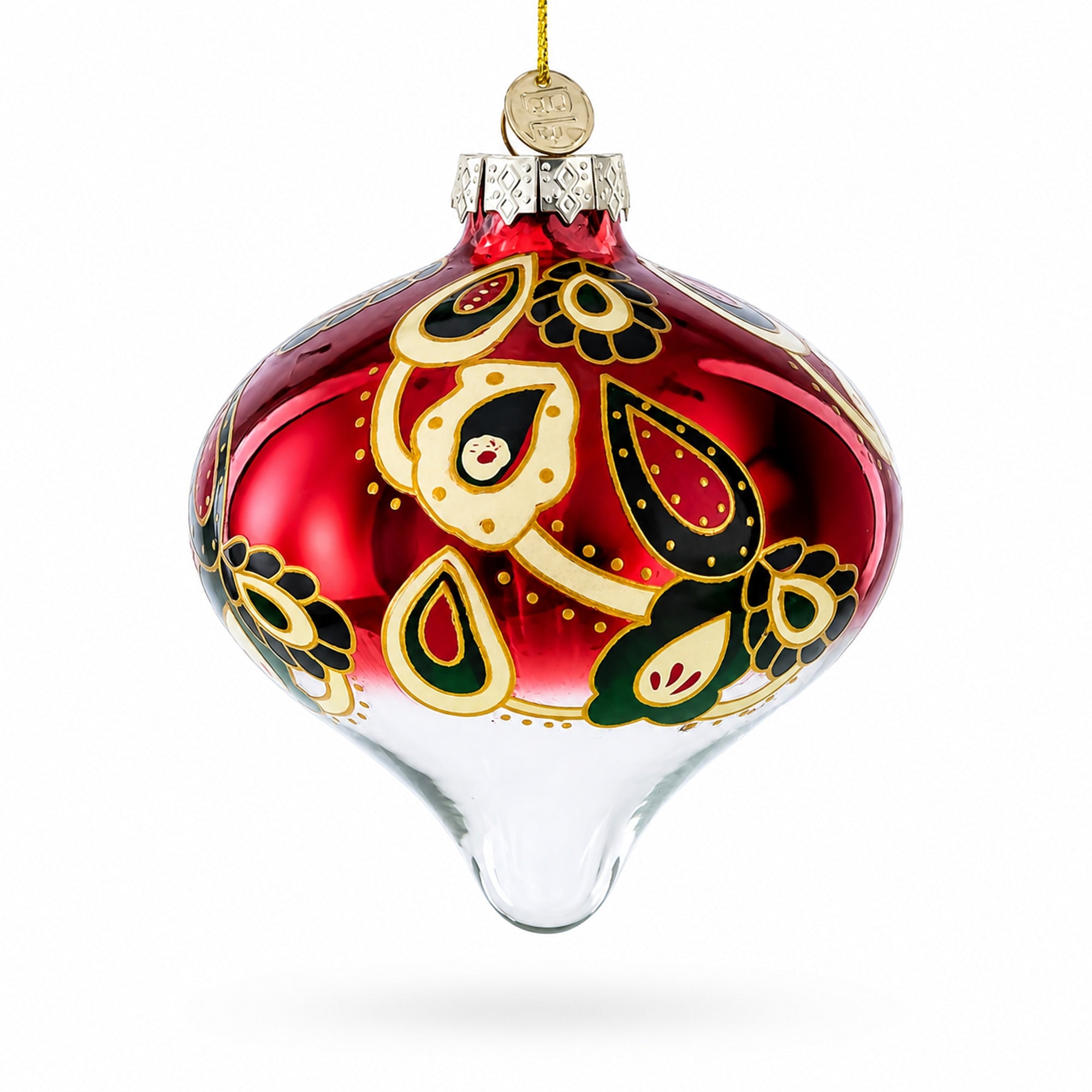 Red Paisley Onion Shaped Finial Glass Christmas Ornament