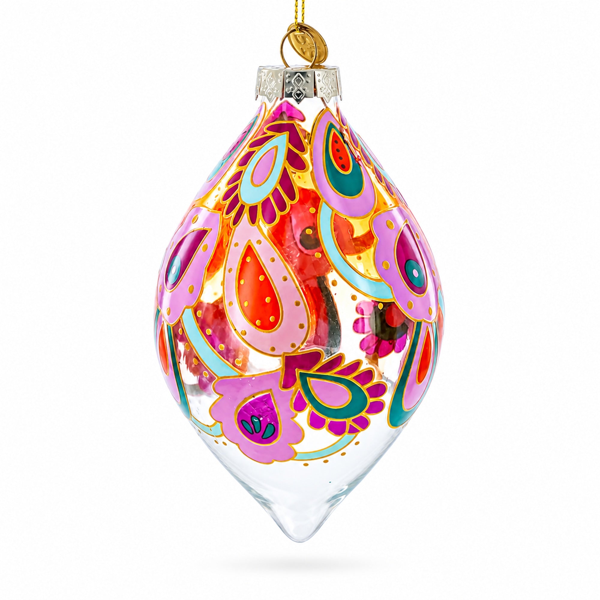 Copper Paisley Teardrop Glass Christmas Ornament