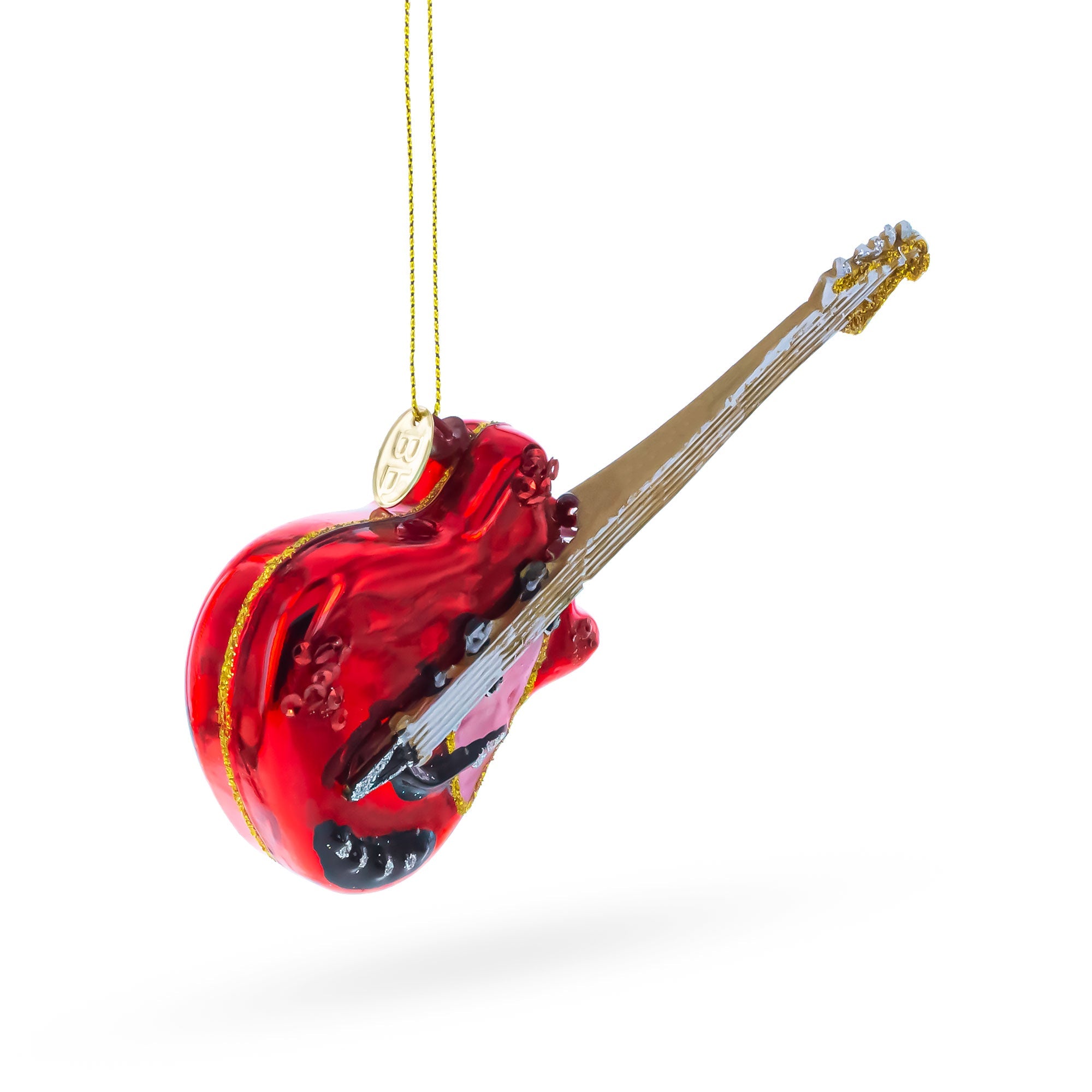 Red Electric Guitar Glass Christmas Ornament