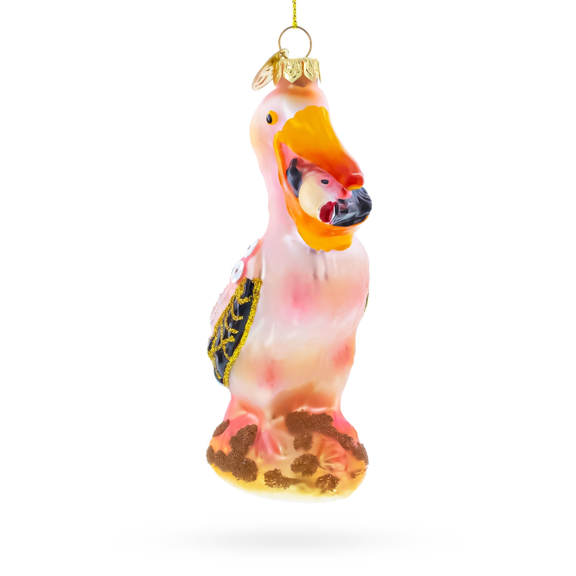 Standing Pelican Glass Christmas Ornament