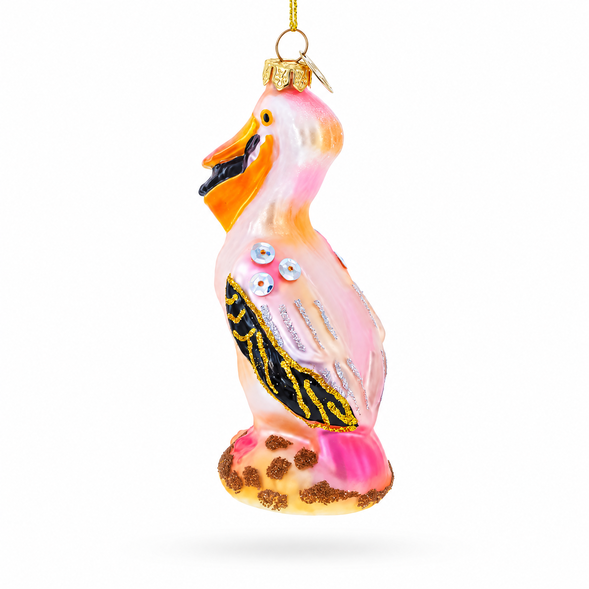 Standing Pelican Glass Christmas Ornament