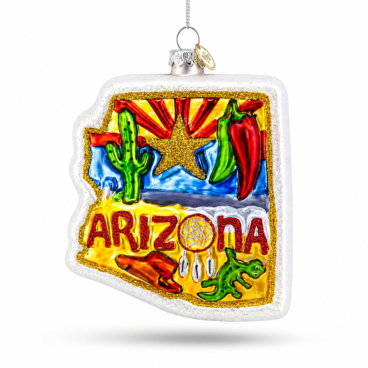 State of Arizona Symbols, USA Glass Christmas Ornament