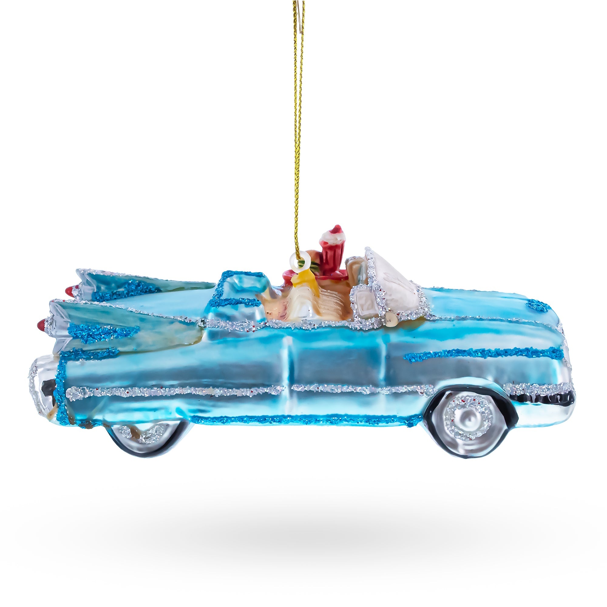 Classic Convertible Blue Retro Car Glass Christmas Ornament