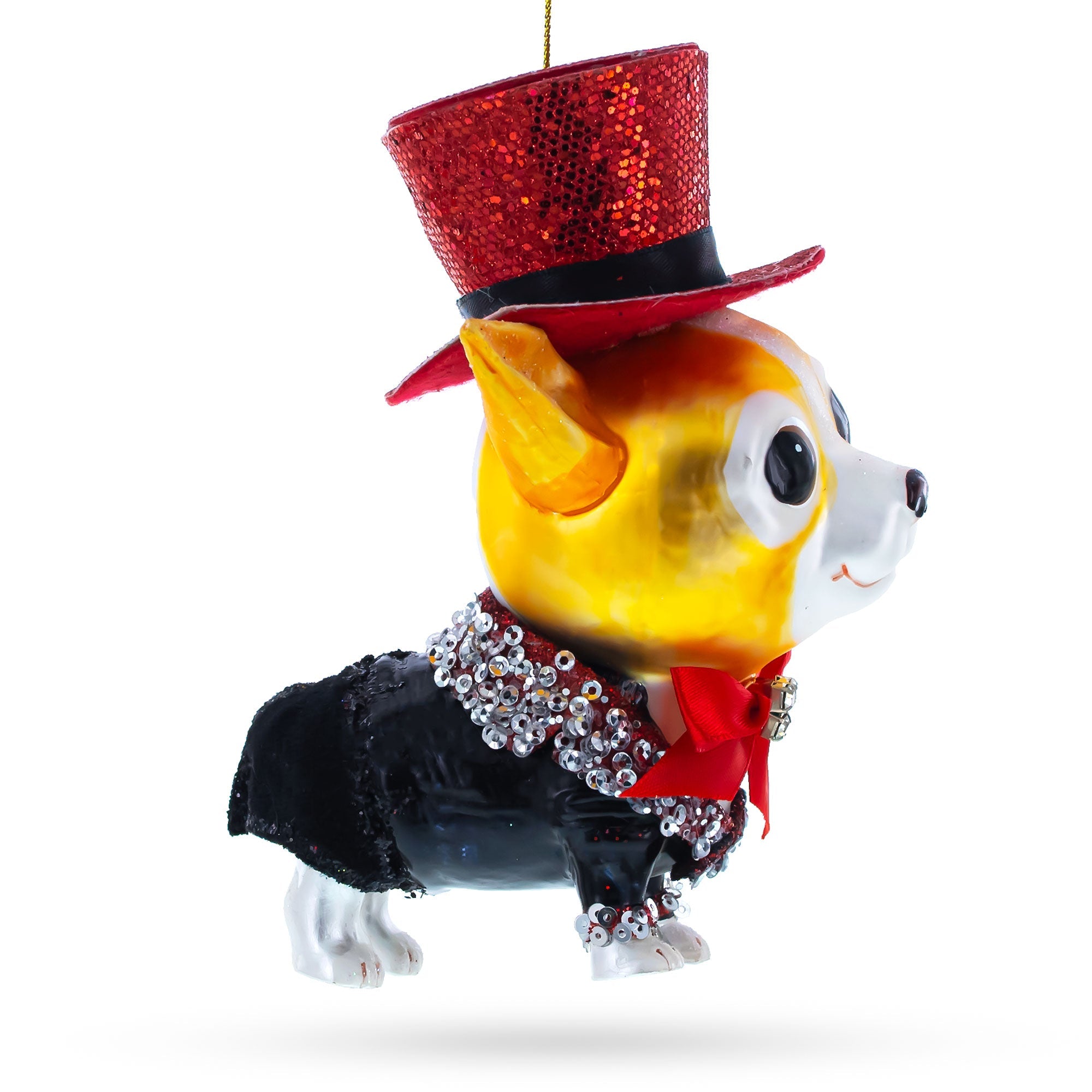 Chihuahua in Top Hat Glass Christmas Ornament