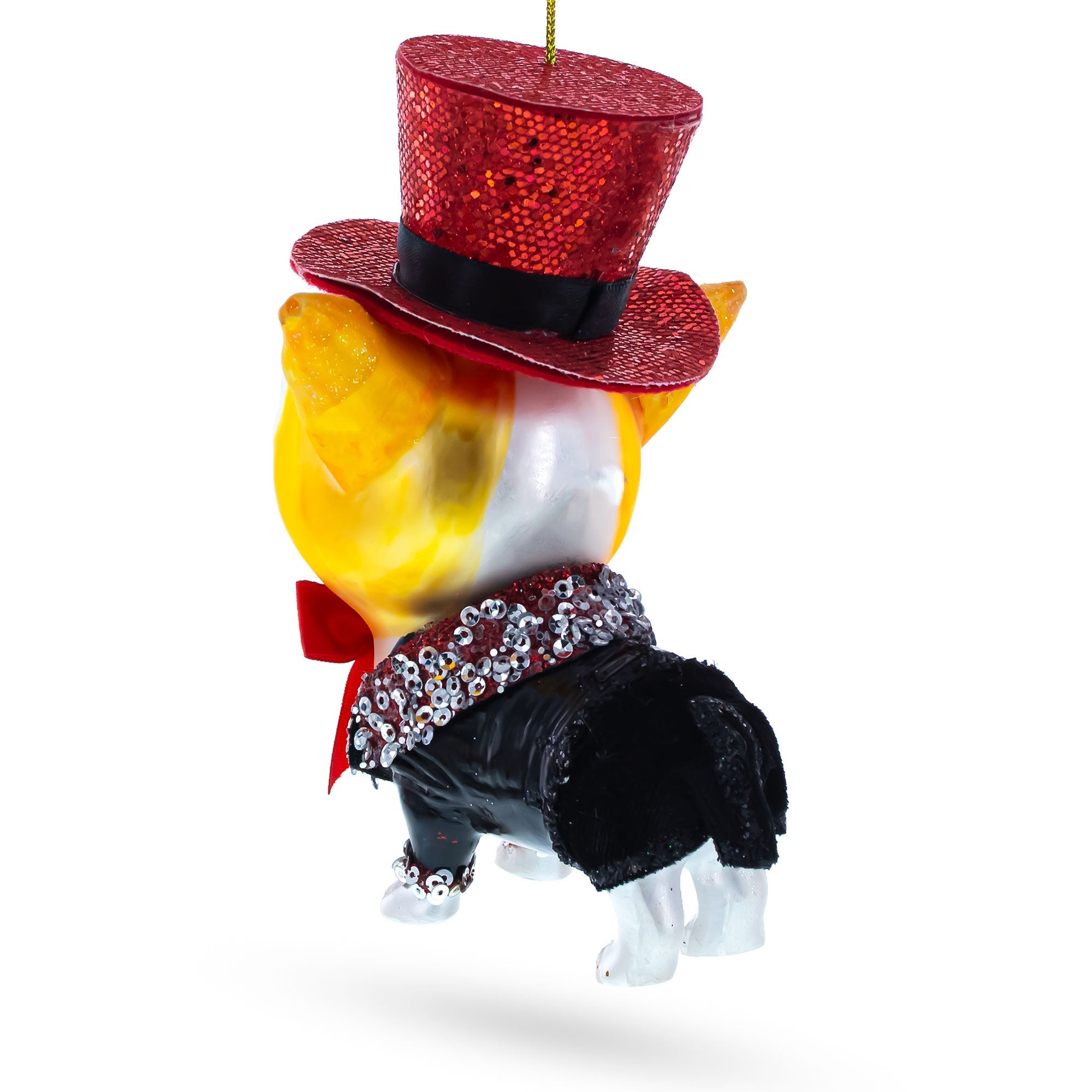Chihuahua in Top Hat Glass Christmas Ornament