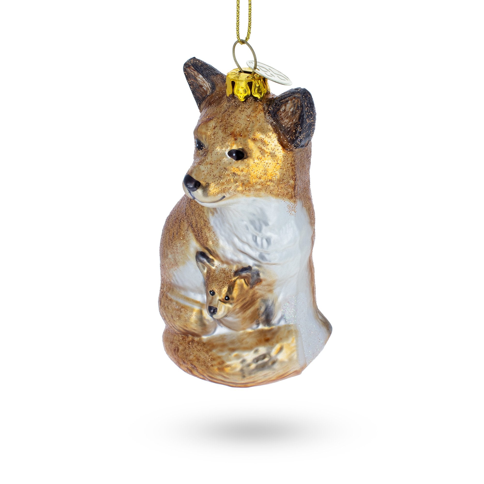 Mother and Baby Fox Glass Christmas Ornament