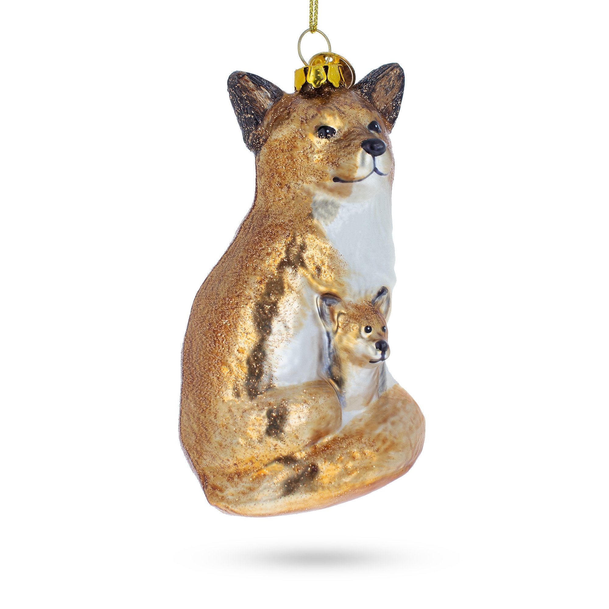 Mother and Baby Fox Glass Christmas Ornament