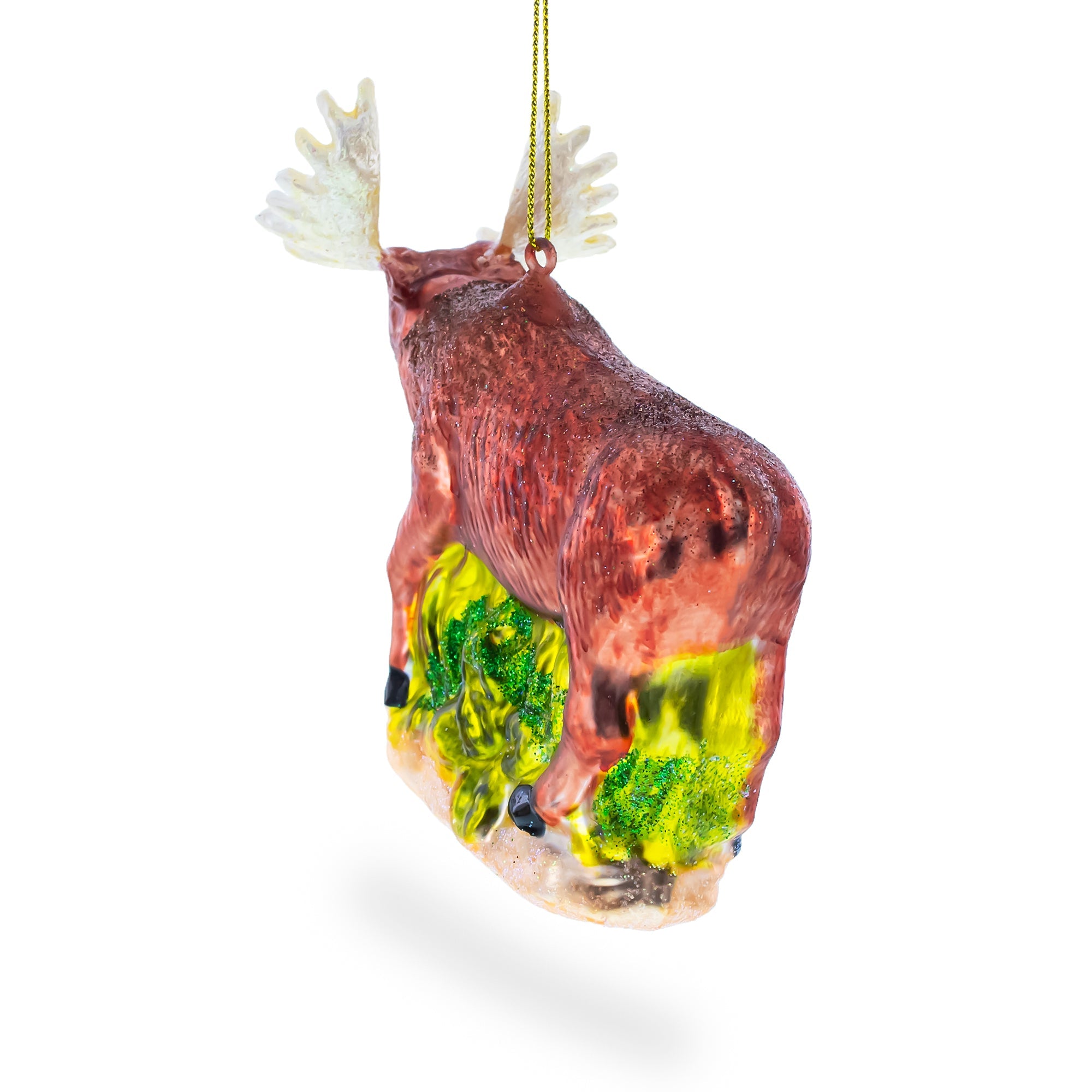 Moose on Green Woodland Glass Christmas Ornament