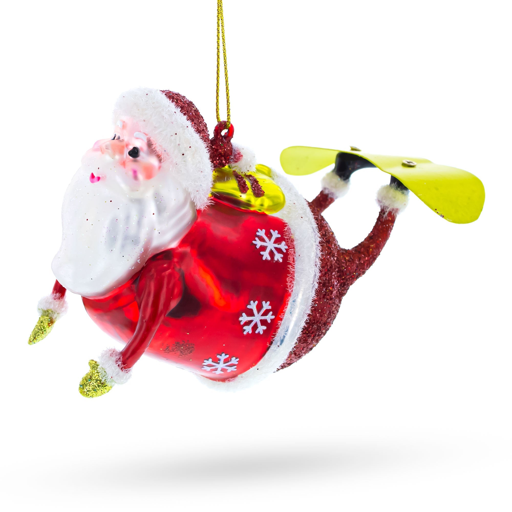 Santa Snowboarding Glass Christmas Ornament