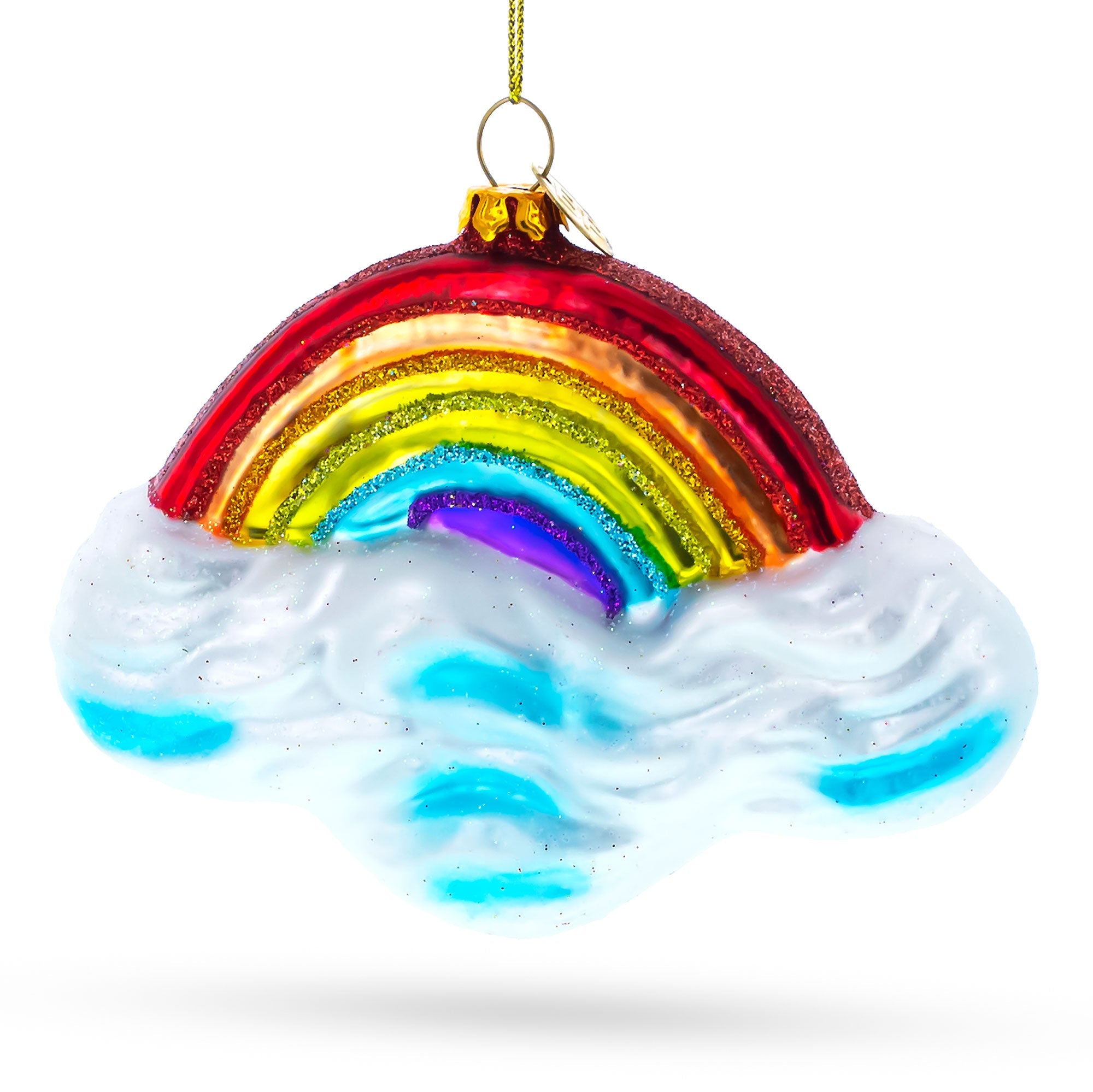 Rainbow Over Clouds Glass Christmas Ornament