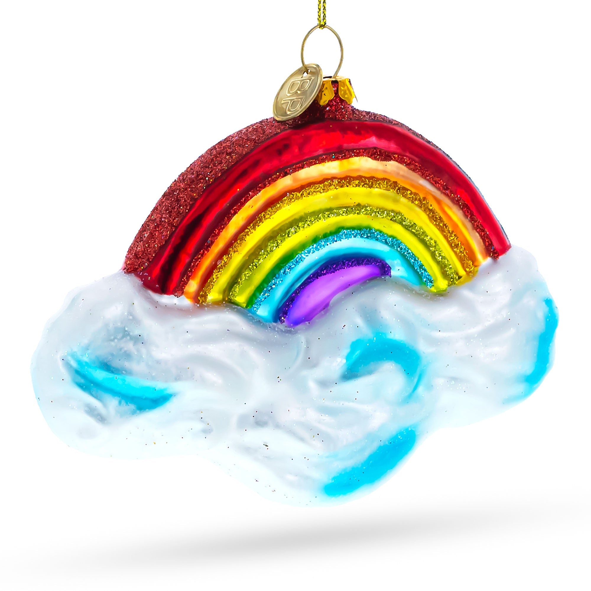 Rainbow Over Clouds Glass Christmas Ornament