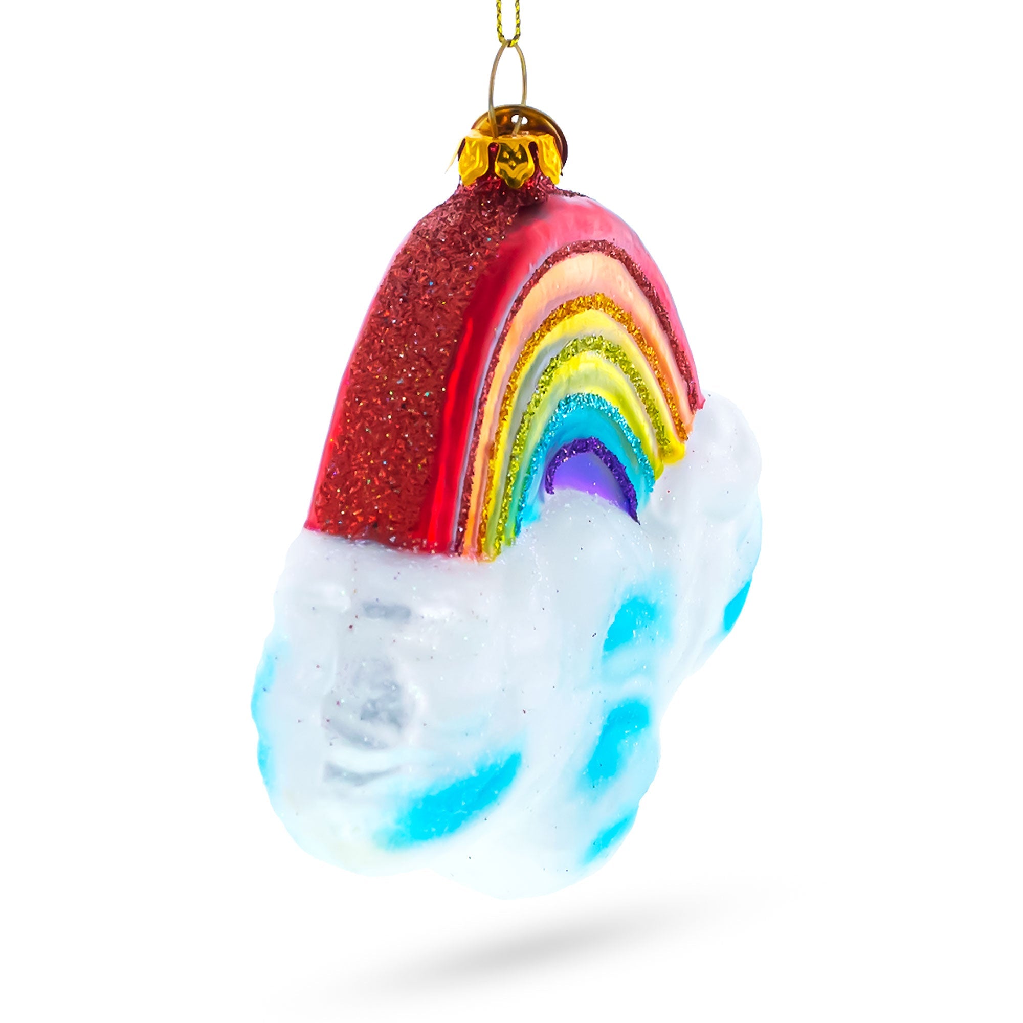 Rainbow Over Clouds Glass Christmas Ornament