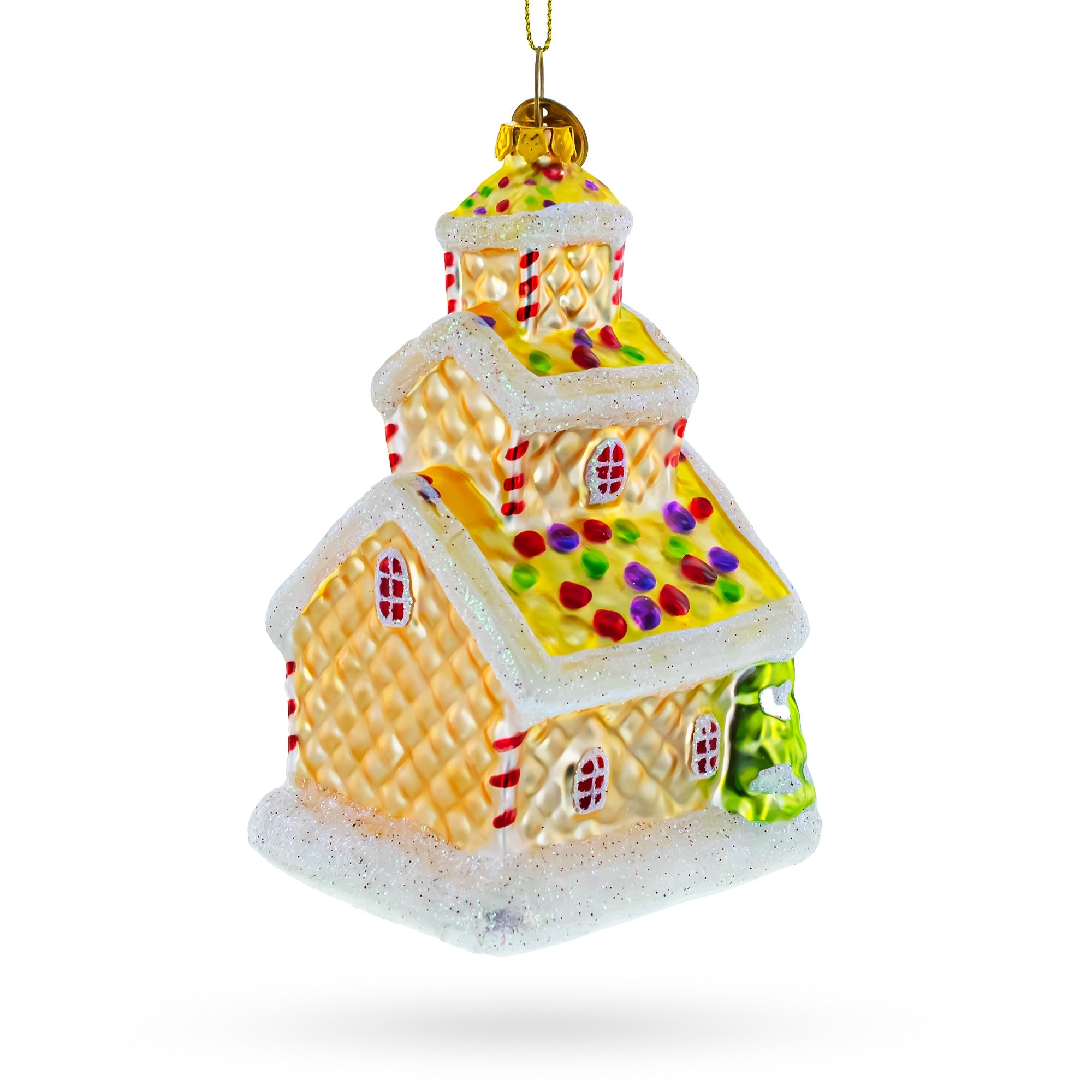 Gingerbread House with Candy Canes Glass Christmas Ornament