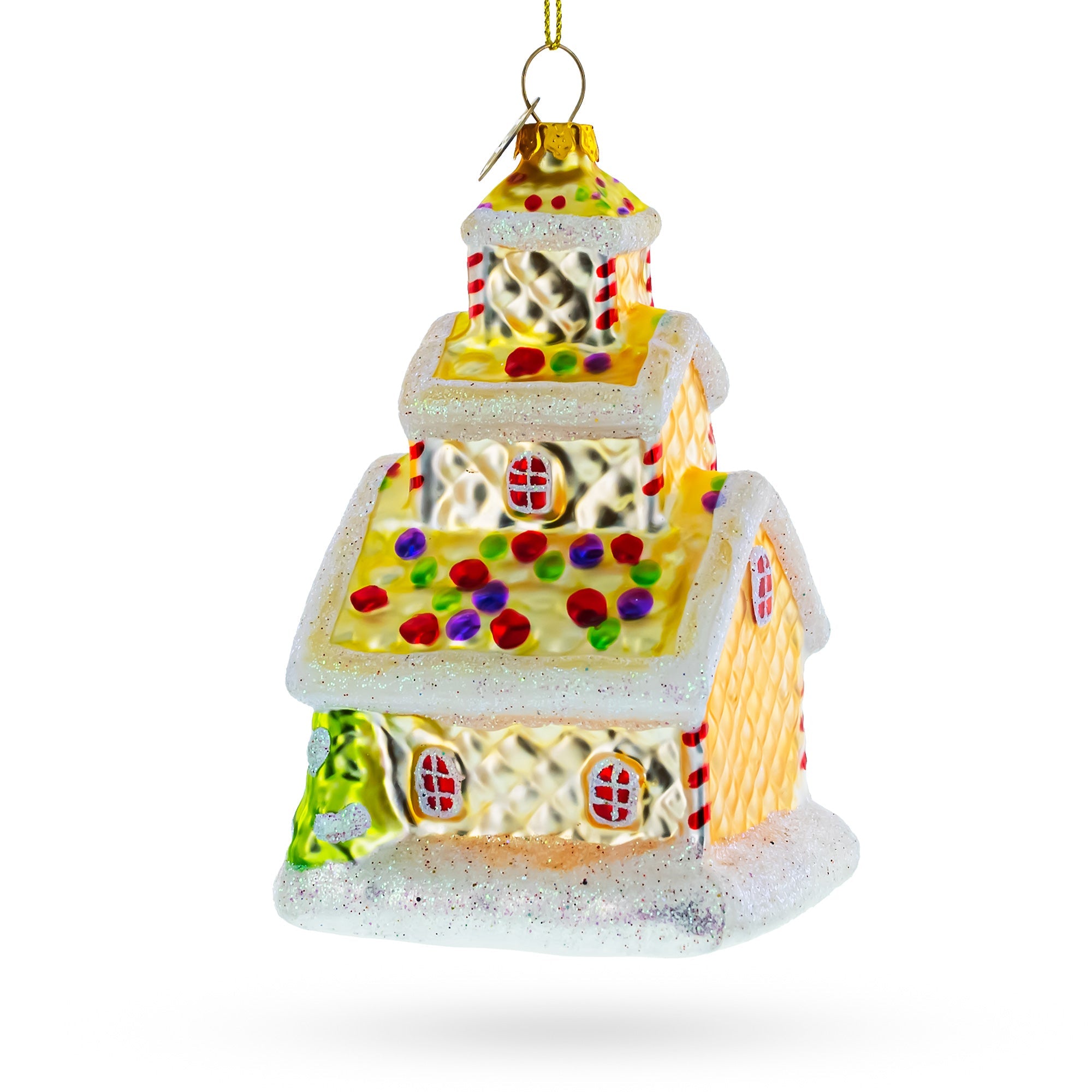 Gingerbread House with Candy Canes Glass Christmas Ornament