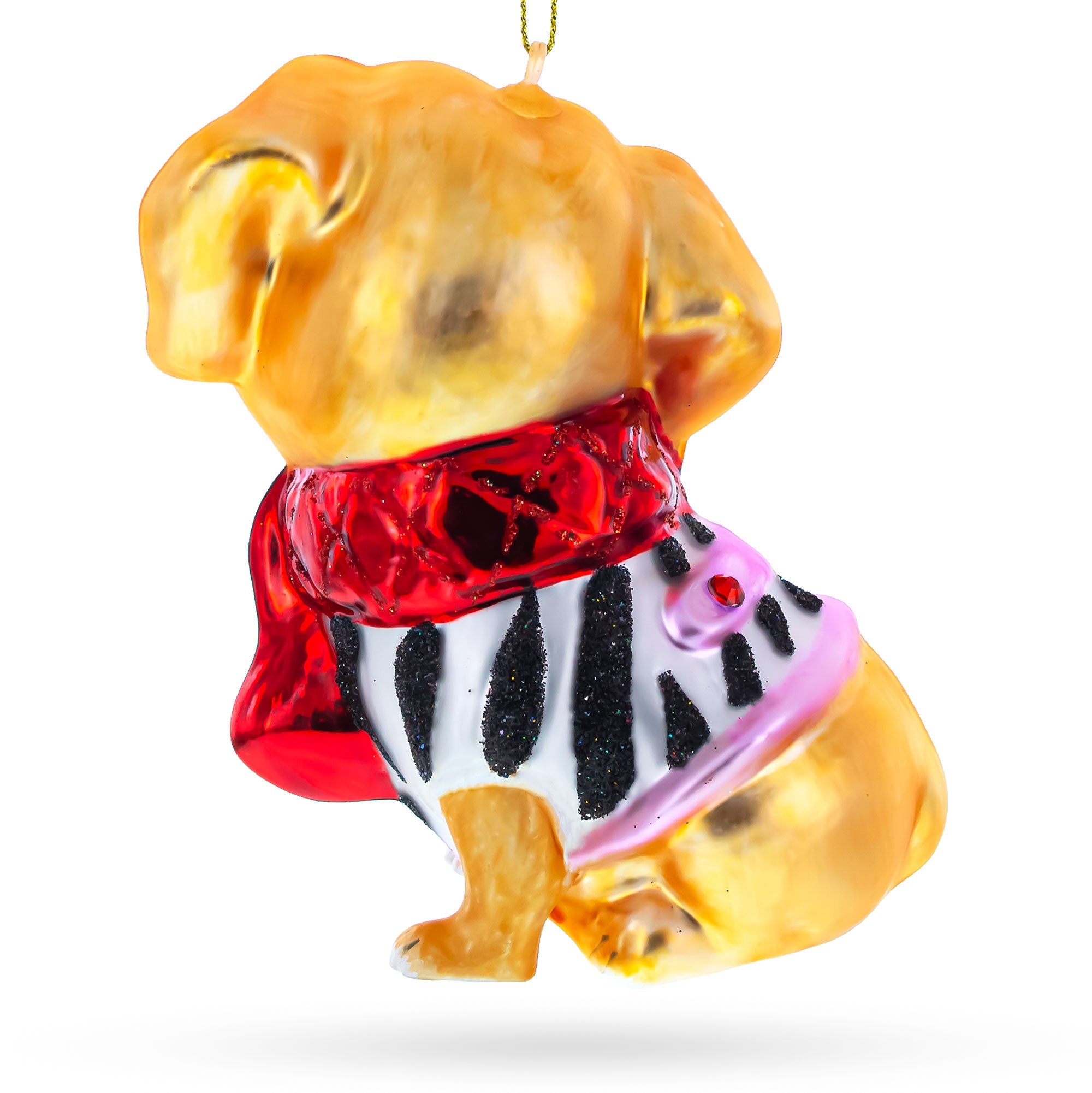 Golden Retriever Puppy in Red Scarf Glass Christmas Ornament