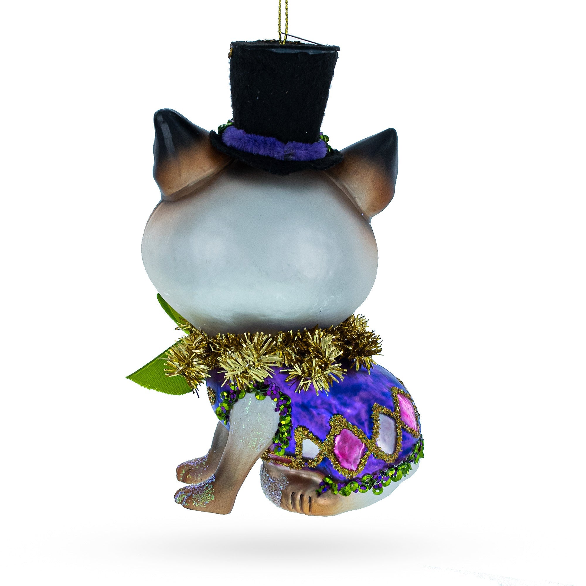 Cat in Top Hat with Bow Tie Glass Christmas Ornament