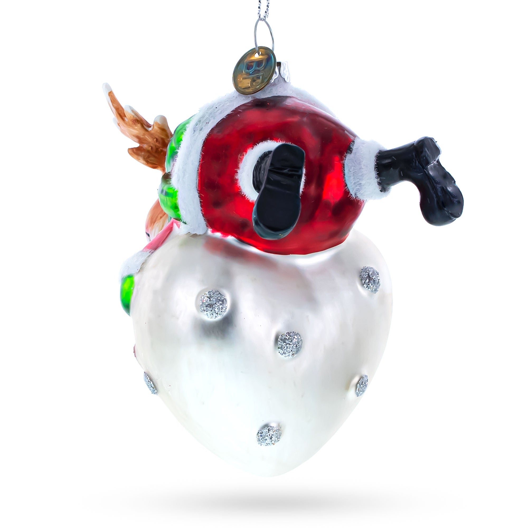 Noel Reindeer Heart Glass Christmas Ornament