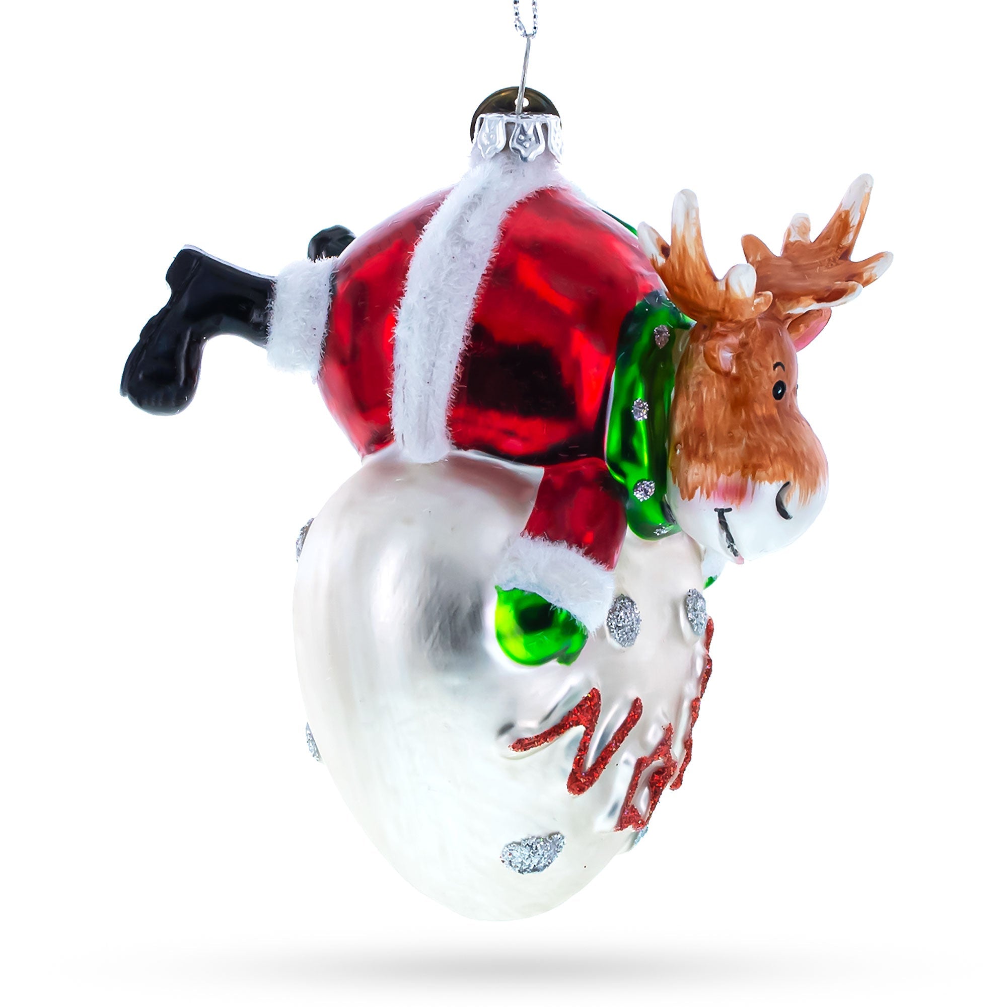 Noel Reindeer Heart Glass Christmas Ornament