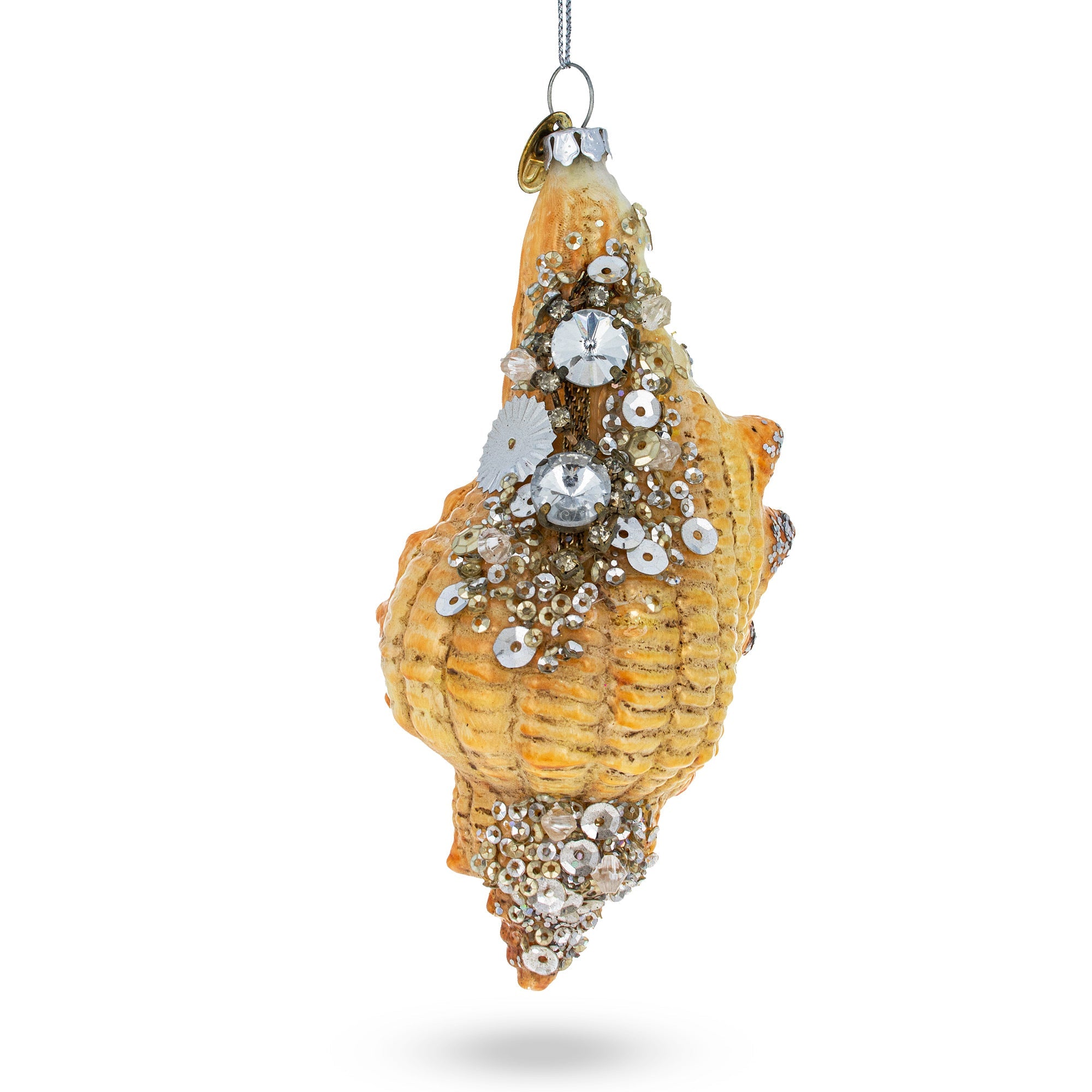 Glittered Seashell Glass Christmas Ornament