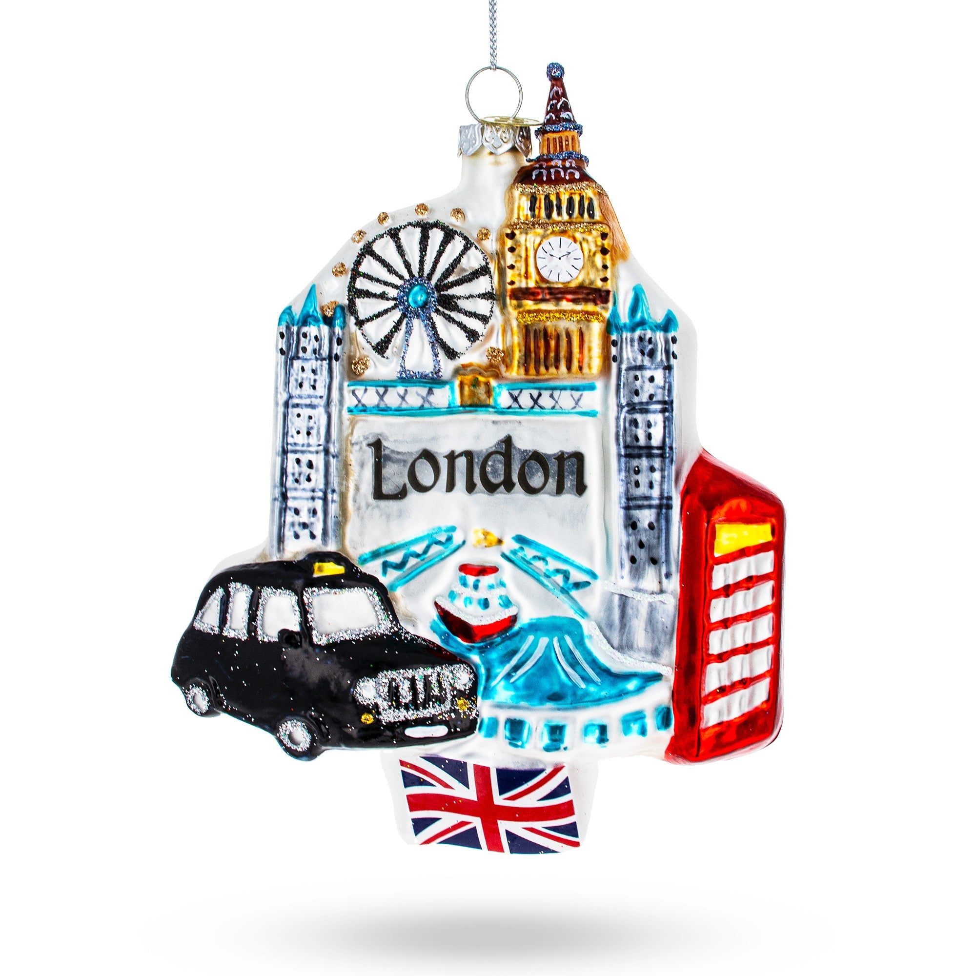 London Attractions, United Kingdom Glass Christmas Ornament
