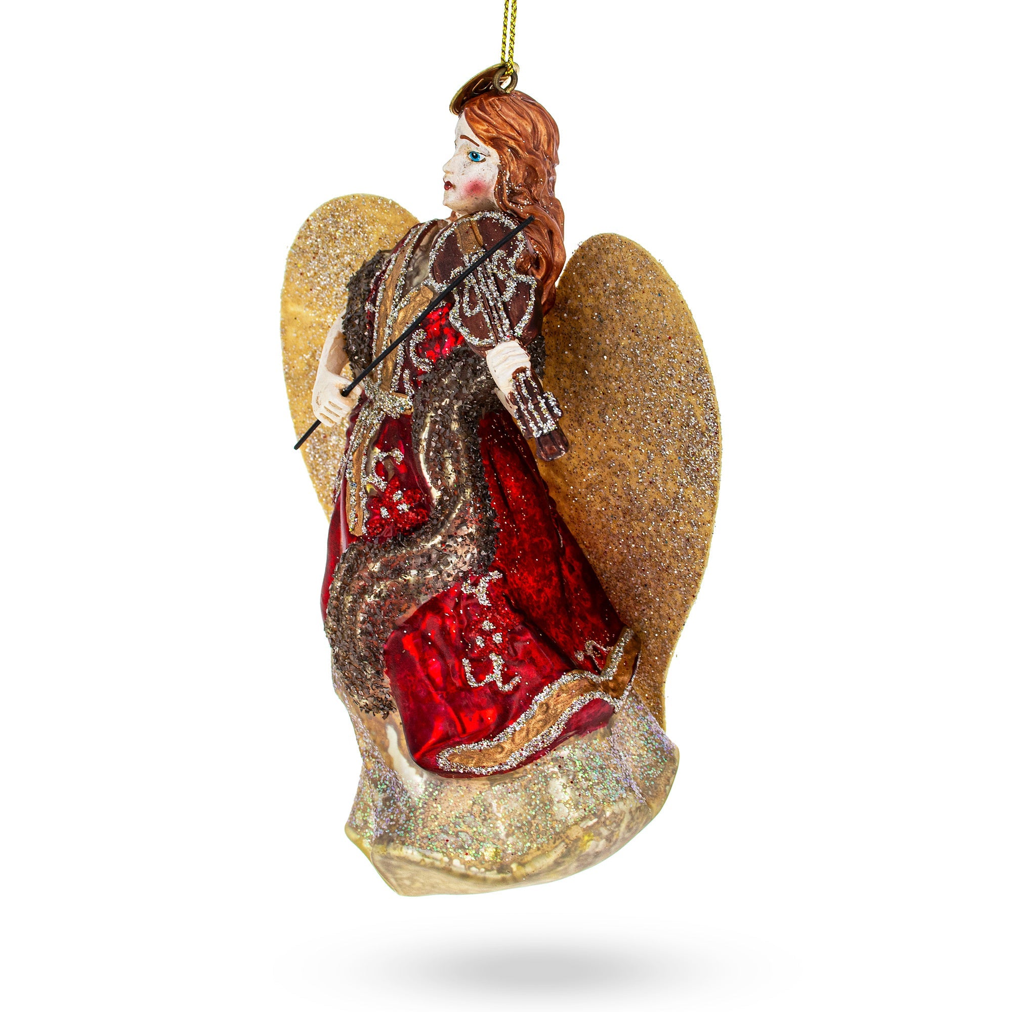 Angel Playing Violin Glass Christmas Ornament