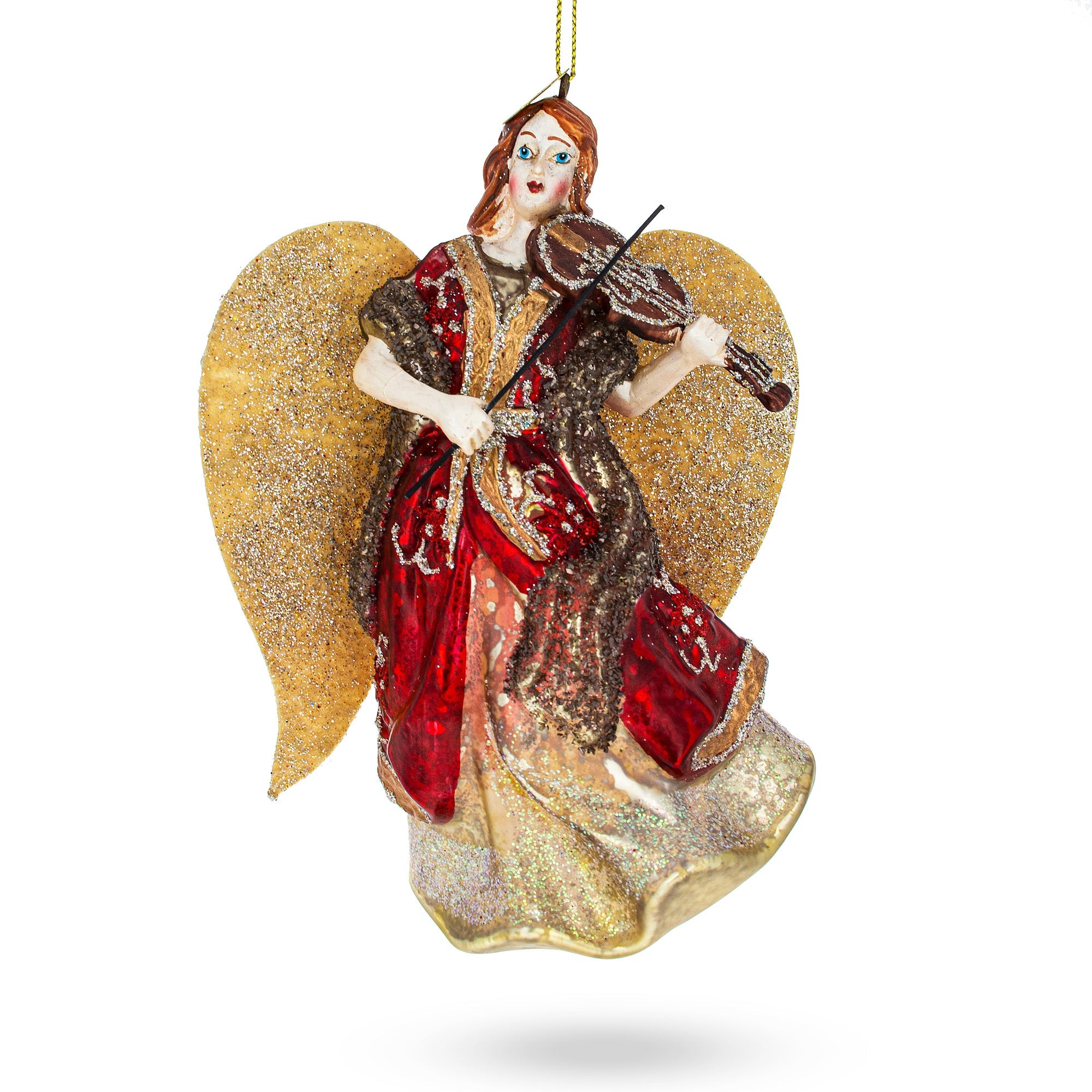 Angel Playing Violin Glass Christmas Ornament