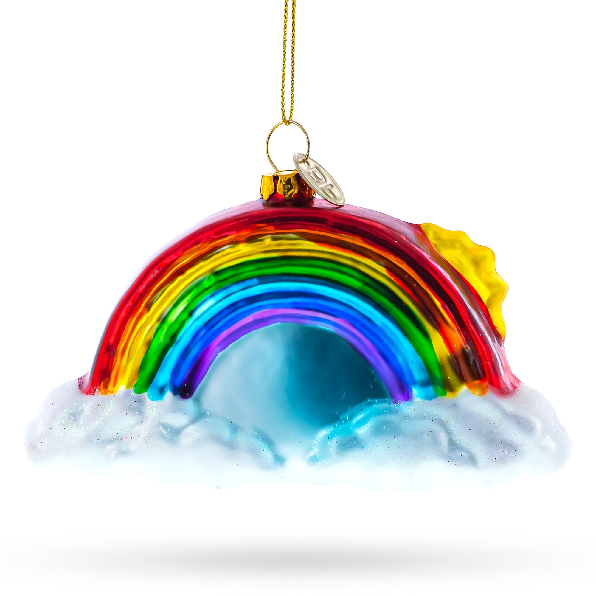 Rainbow and Smiling Sun Glass Christmas Ornament