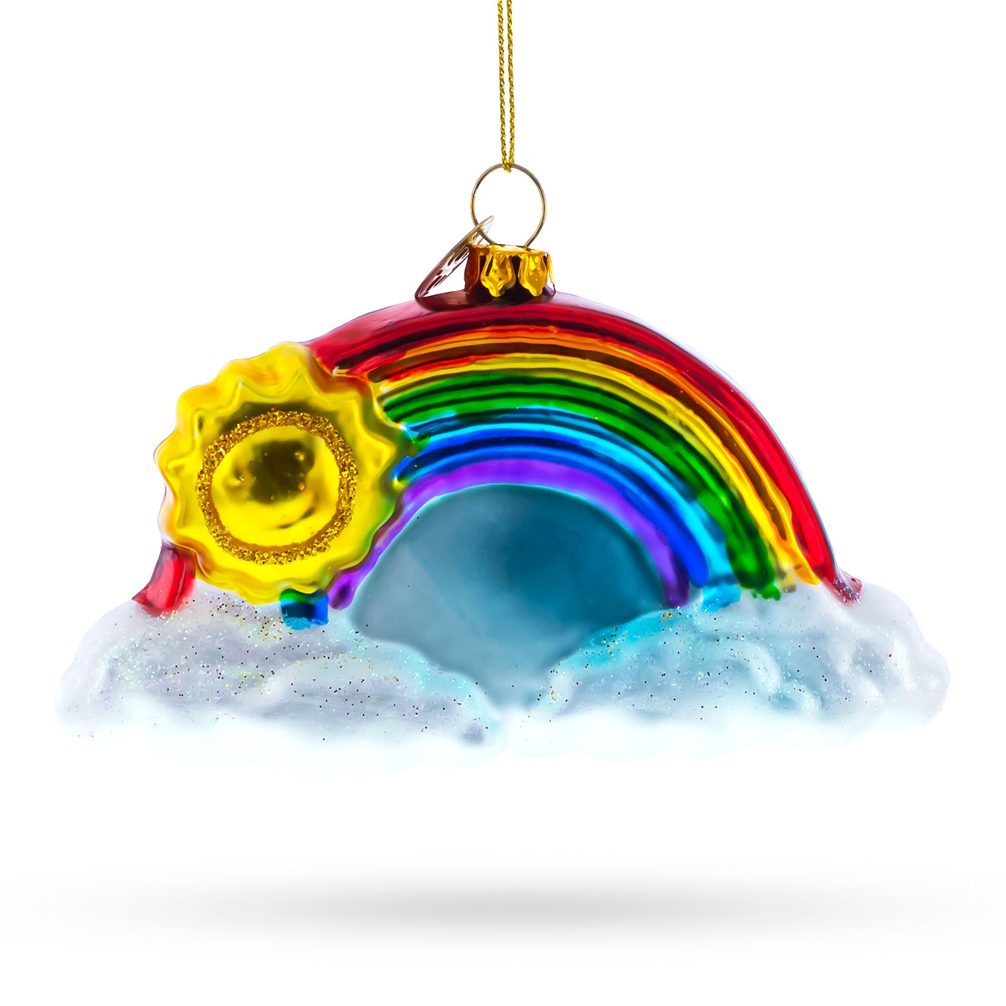 Rainbow and Smiling Sun Glass Christmas Ornament