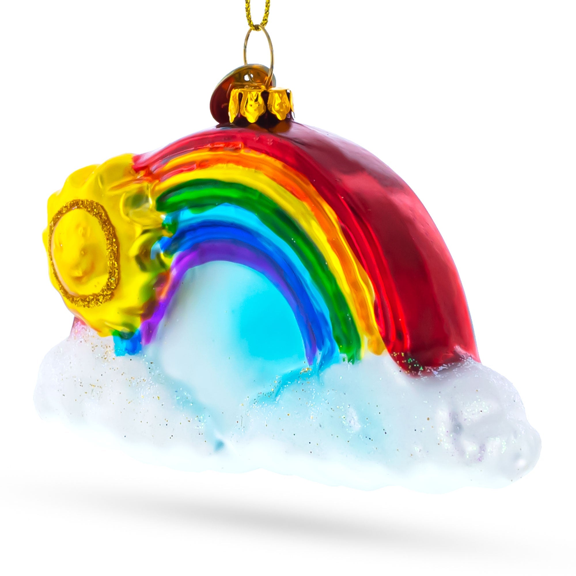 Rainbow and Smiling Sun Glass Christmas Ornament