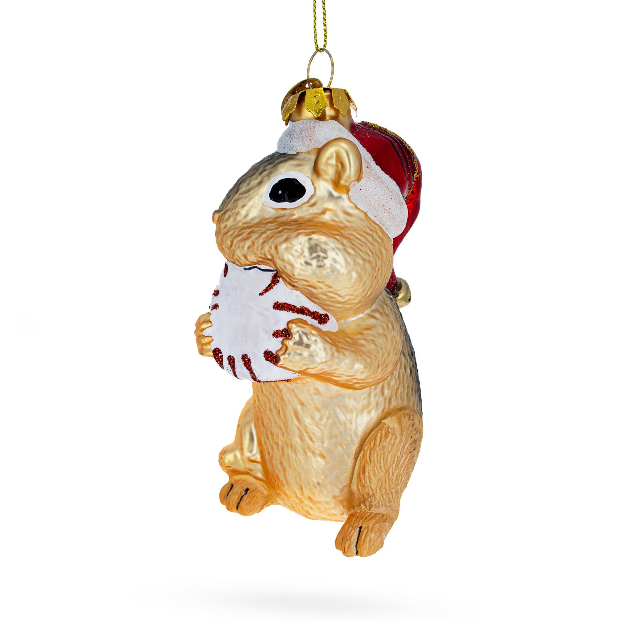 Chipmunk with Candy Glass Christmas Ornament
