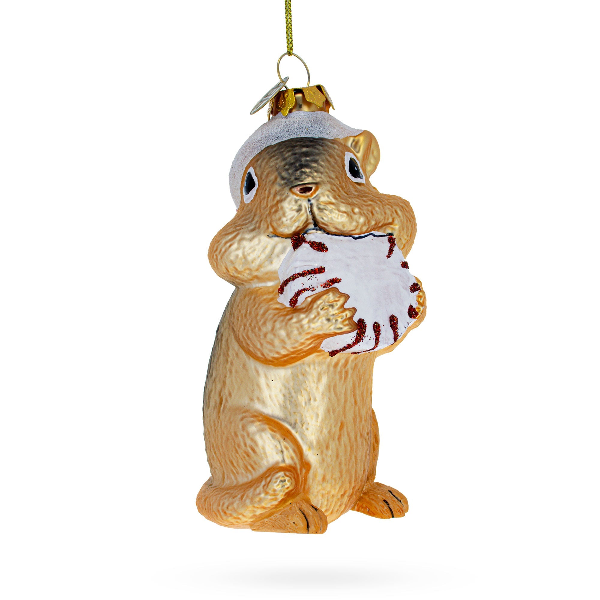 Chipmunk with Candy Glass Christmas Ornament