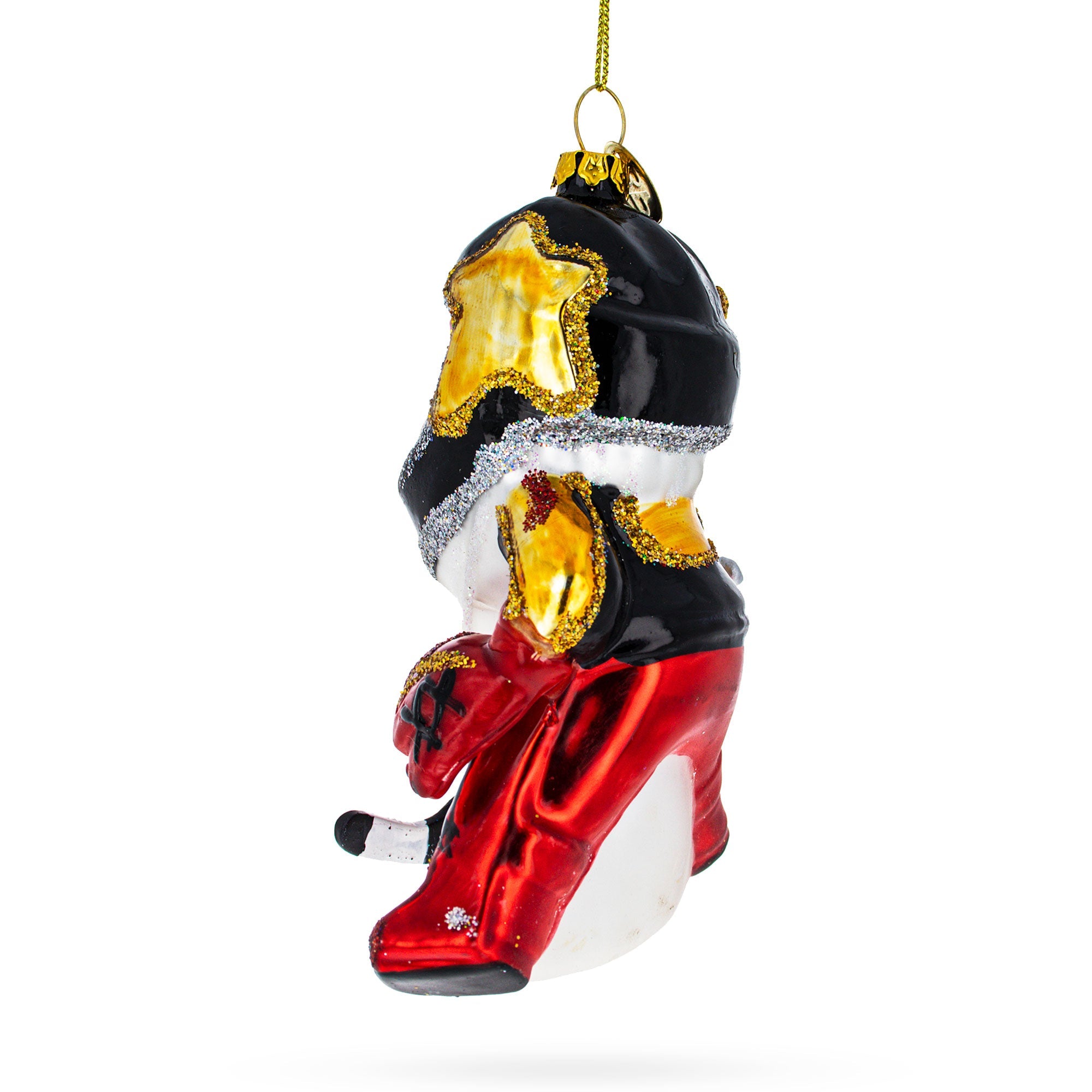 Santa in Ice Hockey Gear Glass Christmas Ornament