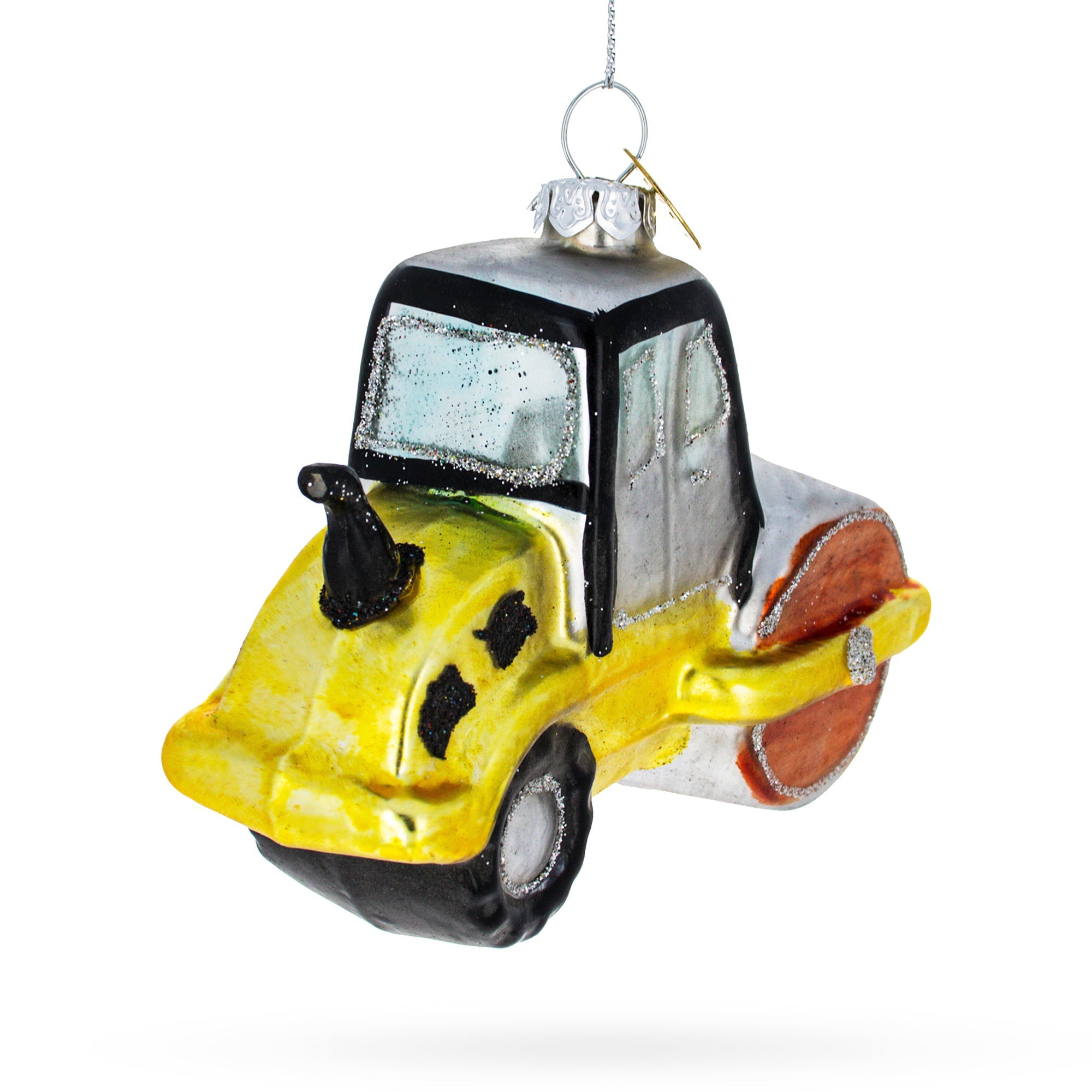 Road Roller Blown Glass Christmas Ornament